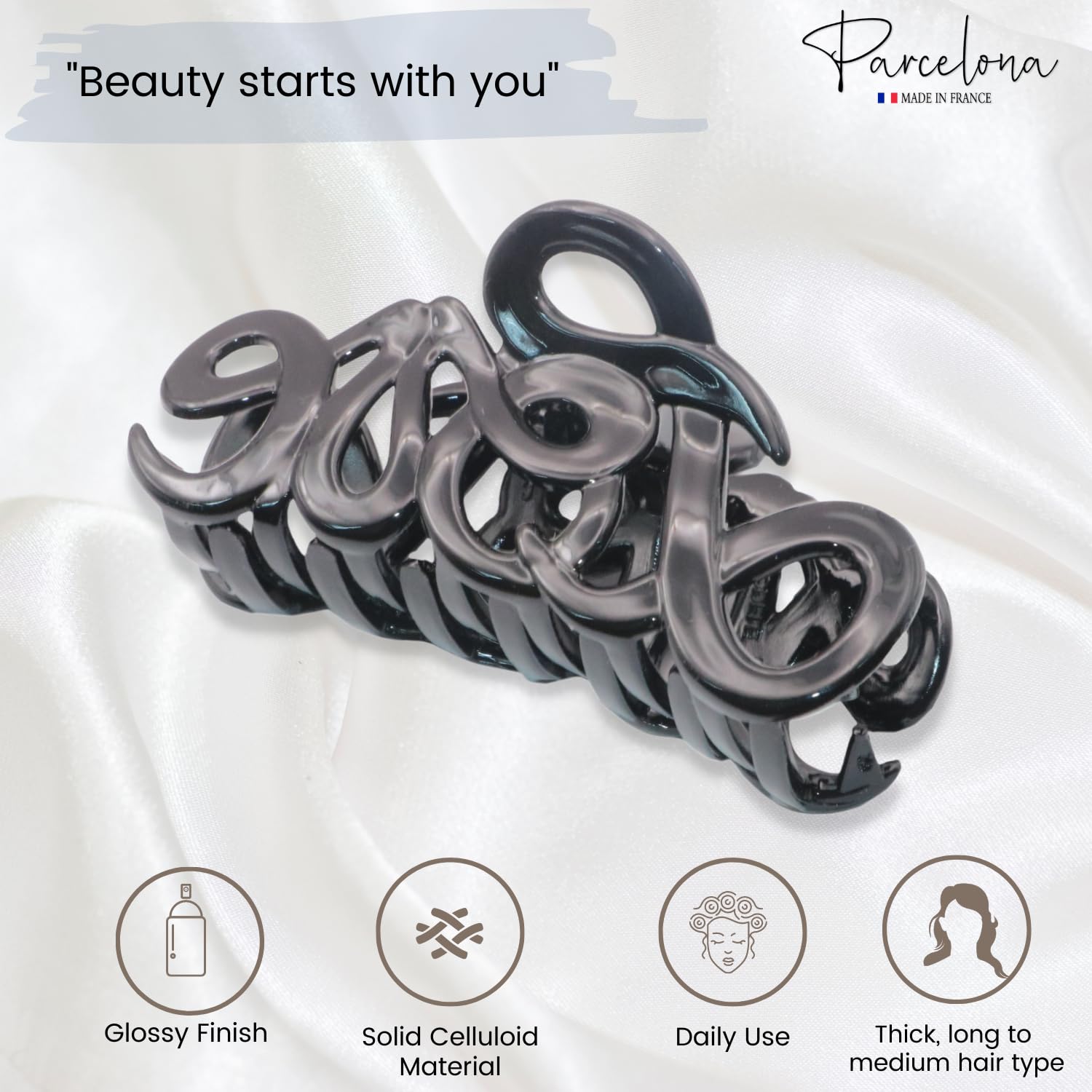Parcelona French Love Medium 3" Cellulose Acetate Hair Claw Clip for Women