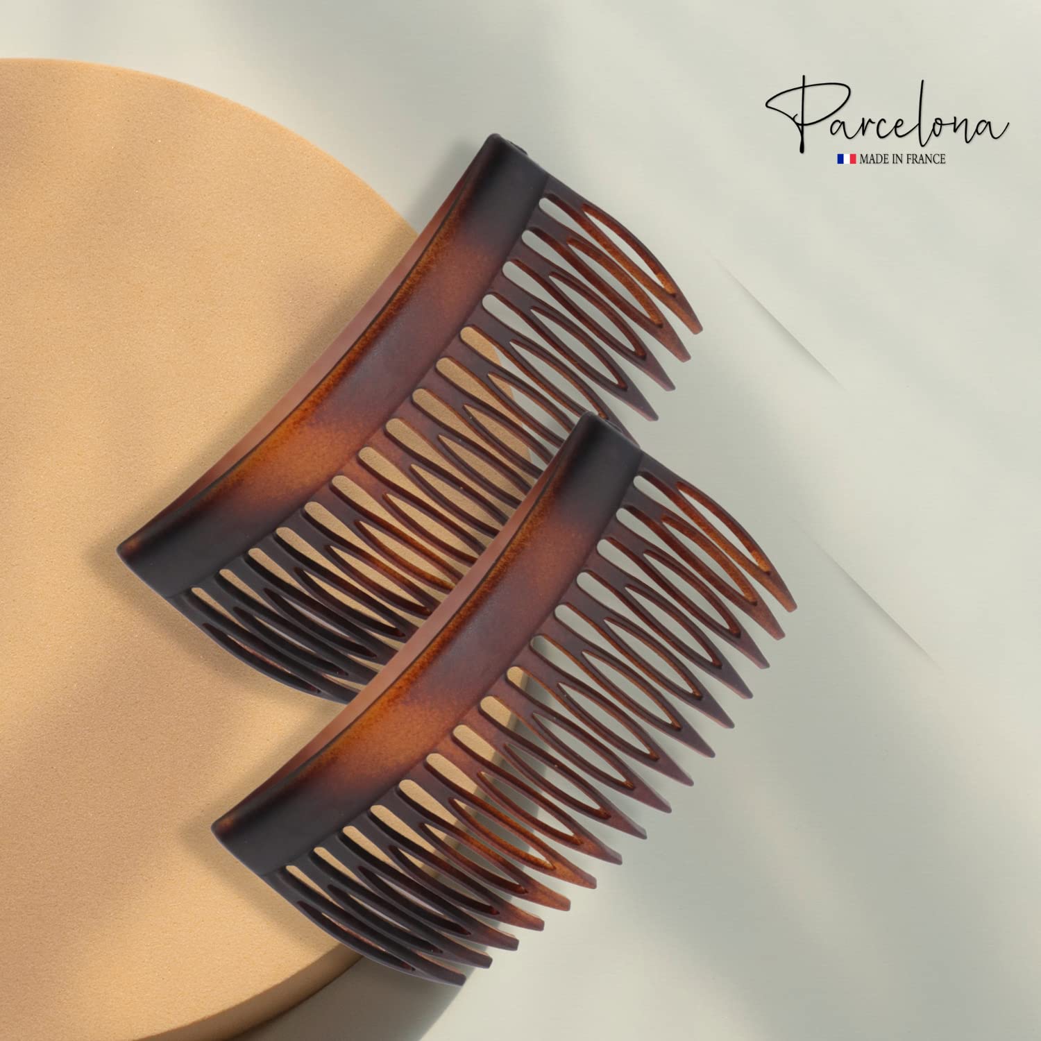 Parcelona French Glossy Shell Medium Cellulose 16 Teeth Side Hair Combs (2 Pcs)