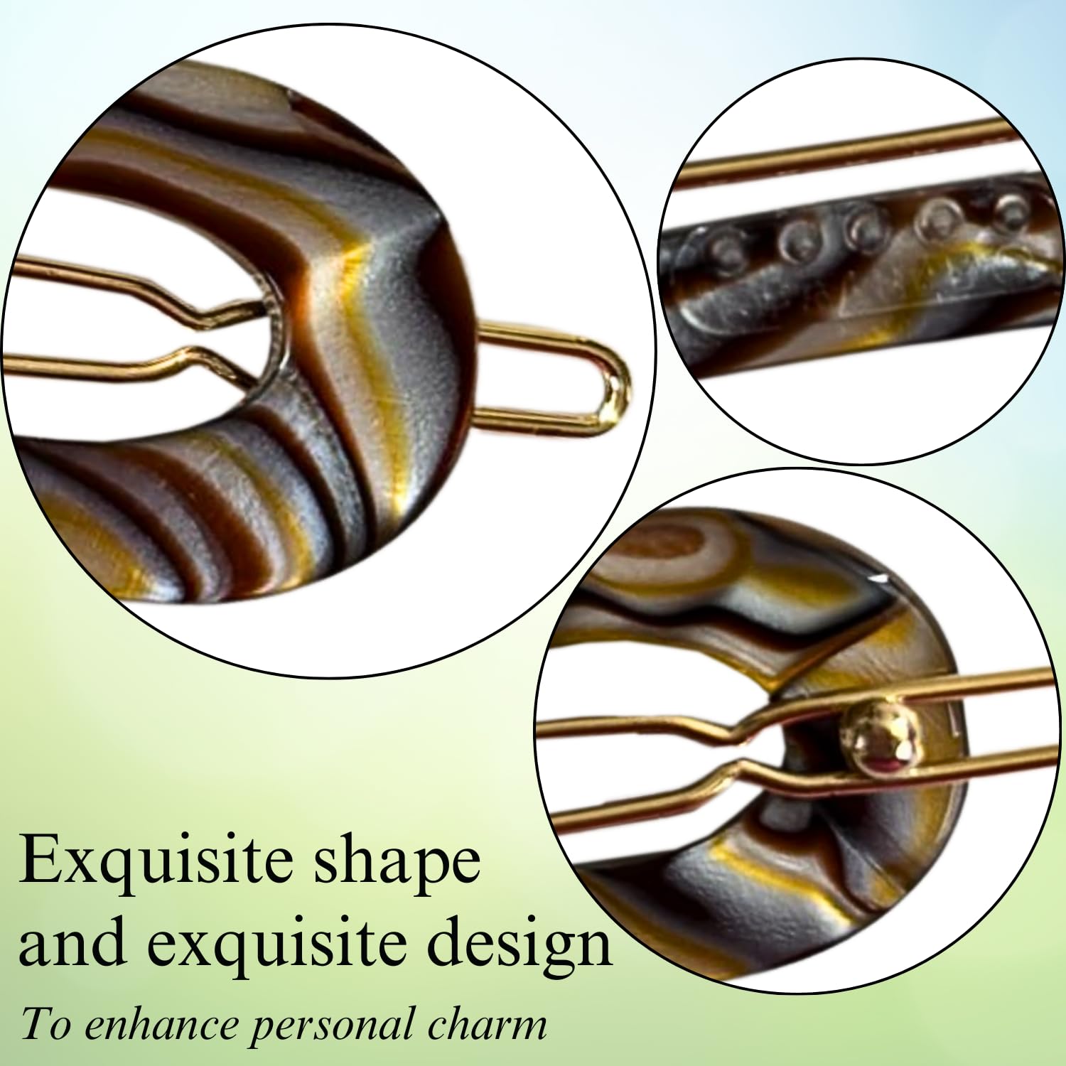 French Amie Mini Oval 2” Celluloid Handmade Snap Tige Boule Hair Clips