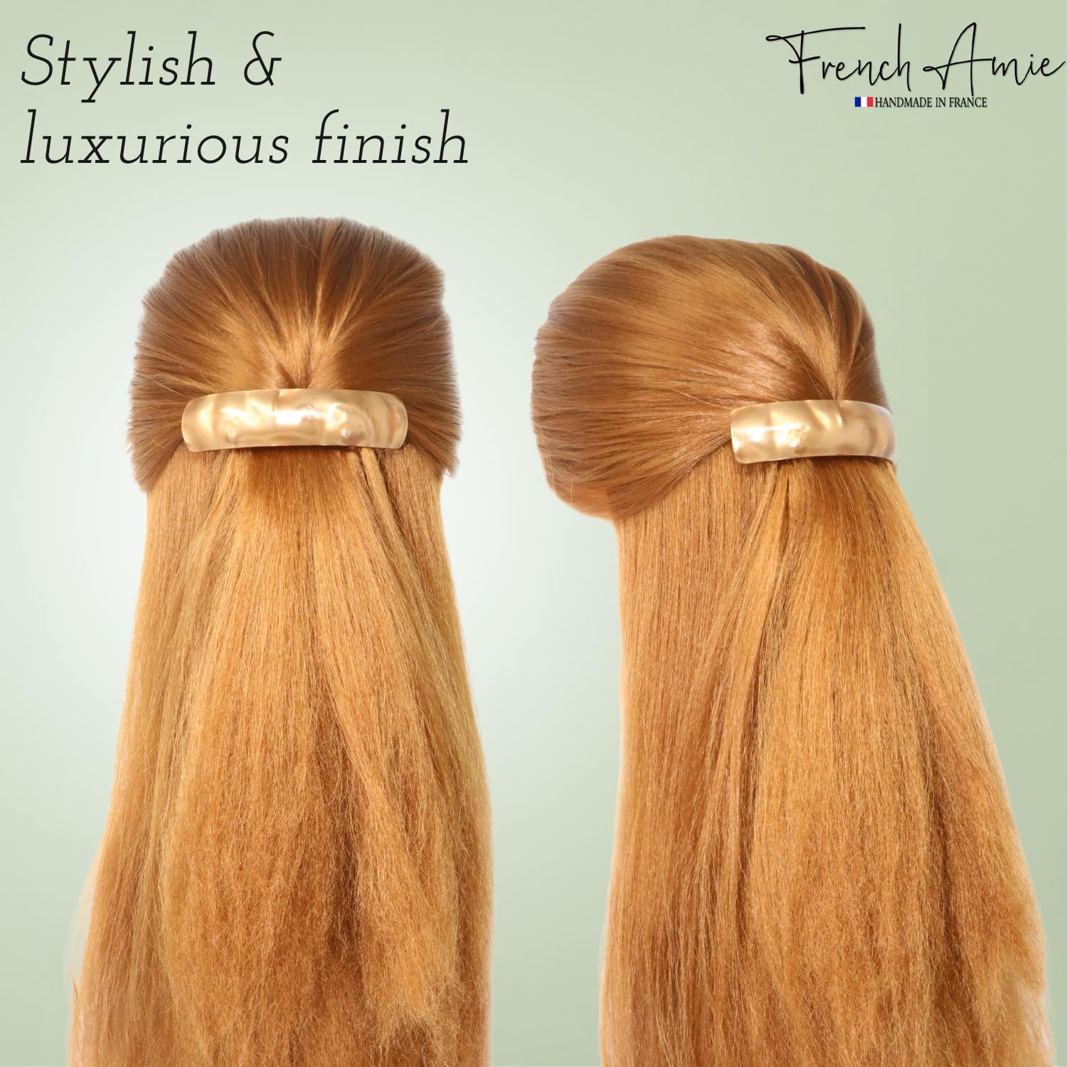 French Amie Curved Oblong Large Cellulose Handmade Hair Barrette for Women