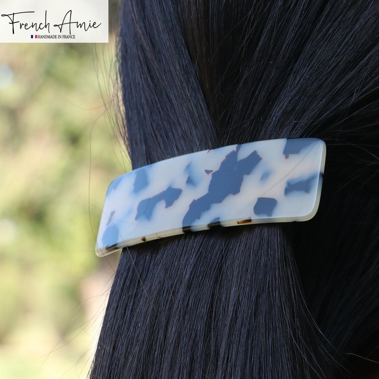 French Amie Rectangular White Tokyo Cellulose Handmade Automatic Hair Barrette