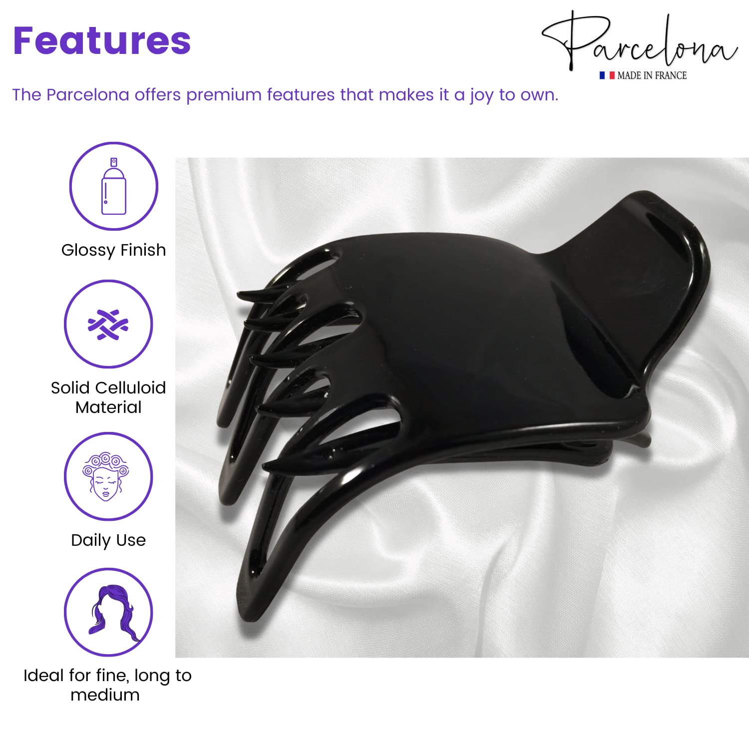 Parcelona French Wide Paw Medium Cellulose Side Slide Yoga Hair Claw for Women