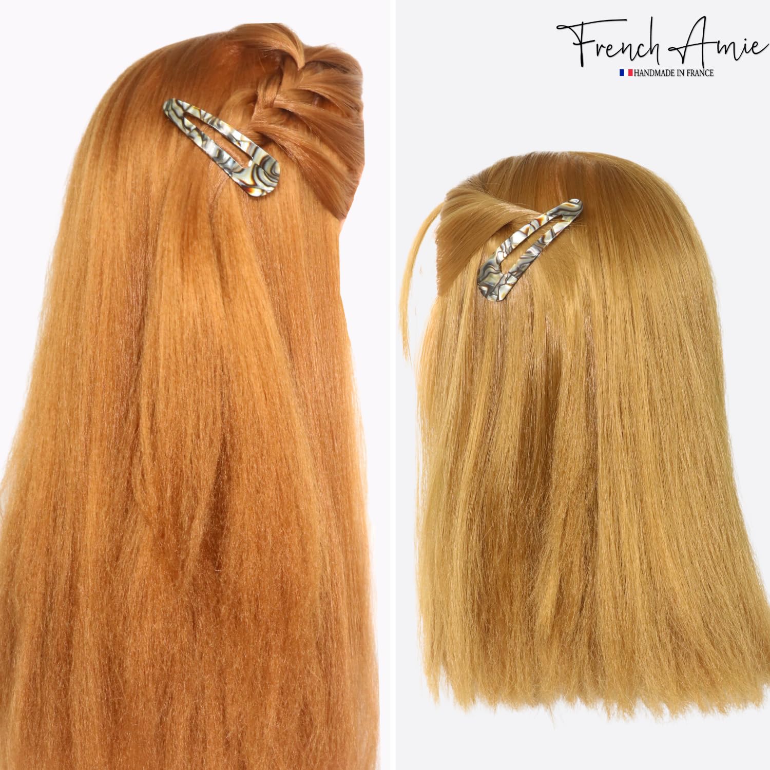 French Amie Clic Clac Large Handmade Cellulose Snap Hair Pins for Women(2 Pcs)
