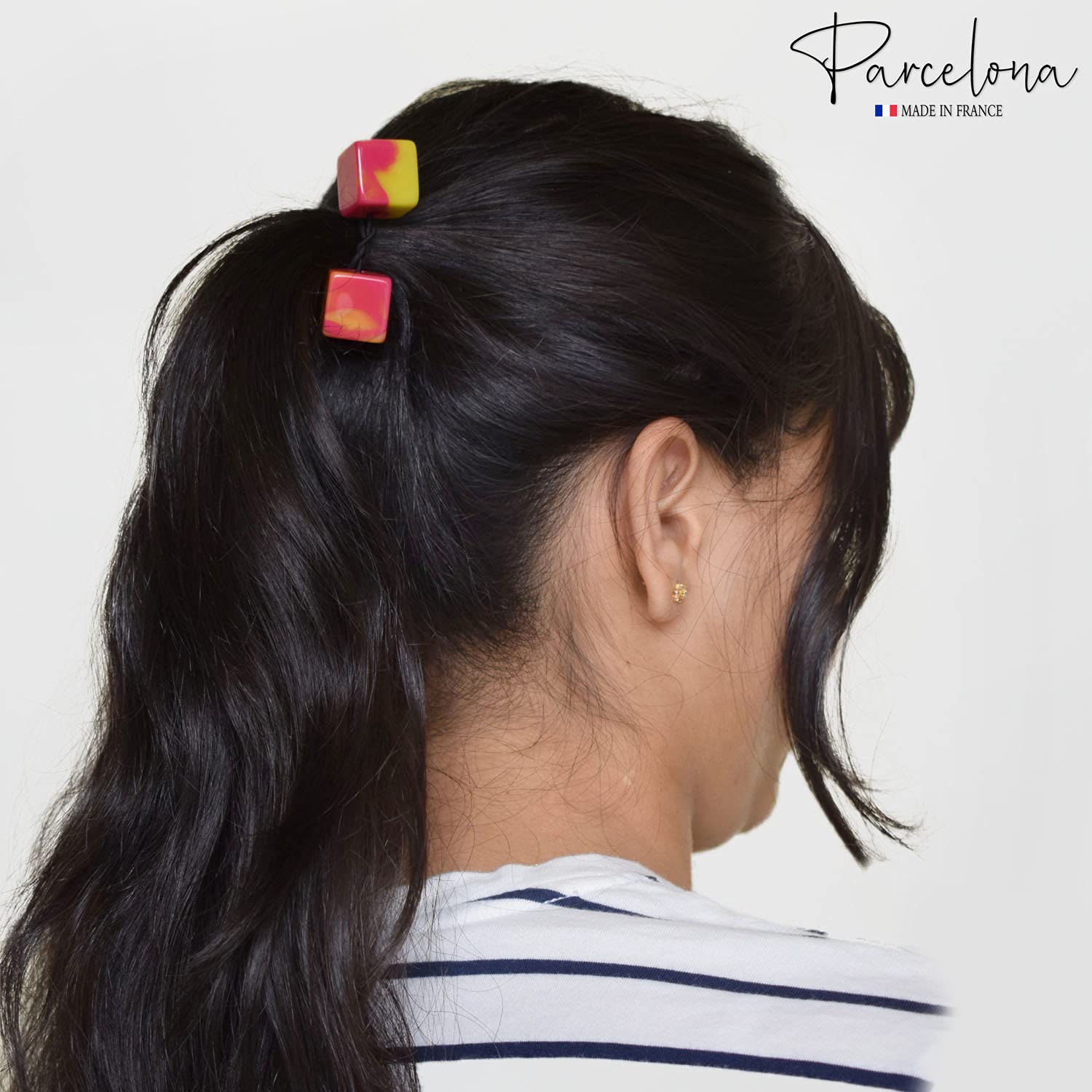 Parcelona French Twin Cube Small Cellulose Acetate Elastic Hair Ties (2 Pcs)