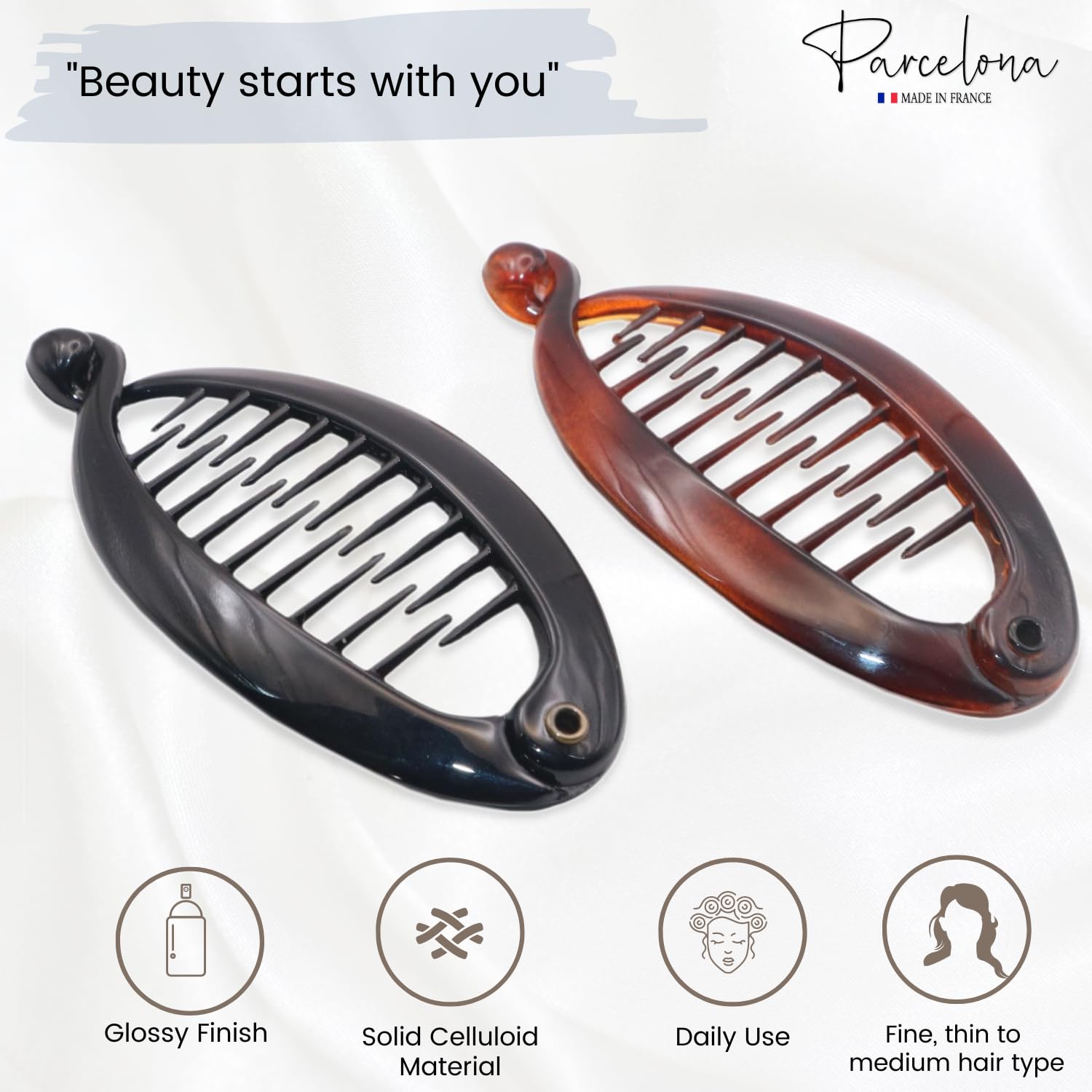 Parcelona French Effortless Mini Small Cellulose Banana Hair Clips(2 Pcs)