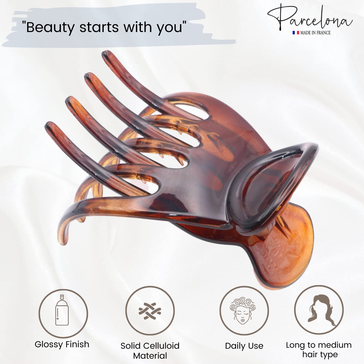 Parcelona French Basic Curved Paw Medium Cellulose Yoga Hair Claw for Women
