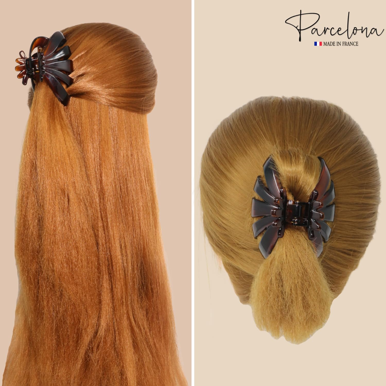 Parcelona French Fleur Medium 3.25" Wide Teeth Cellulose Hair Claw for Women