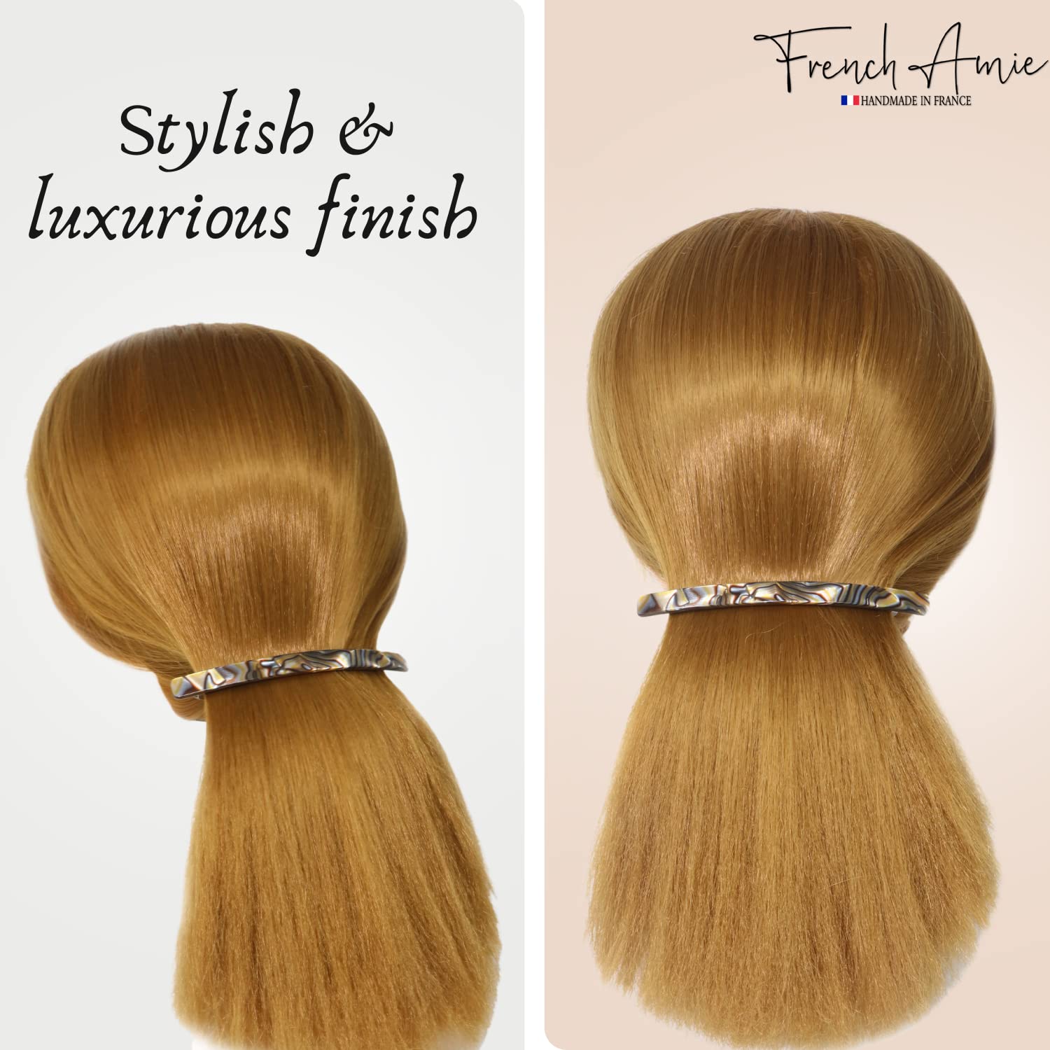 French Amie Long And Thin Large 4” Cellulose Handmade Hair Clip Barrette