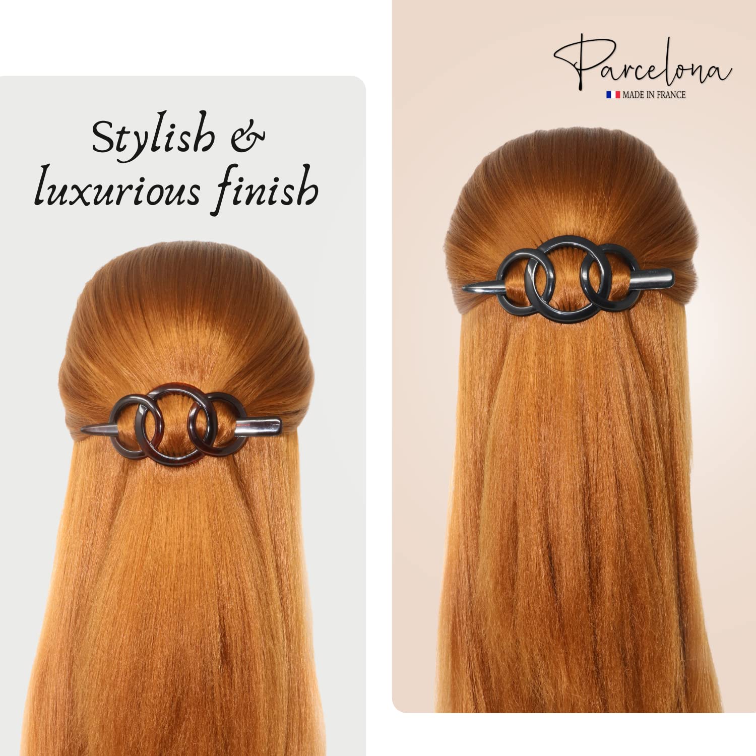 Parcelona French Triple Ringed Cellulose Barrettes with Stick for Women(2 Pcs)