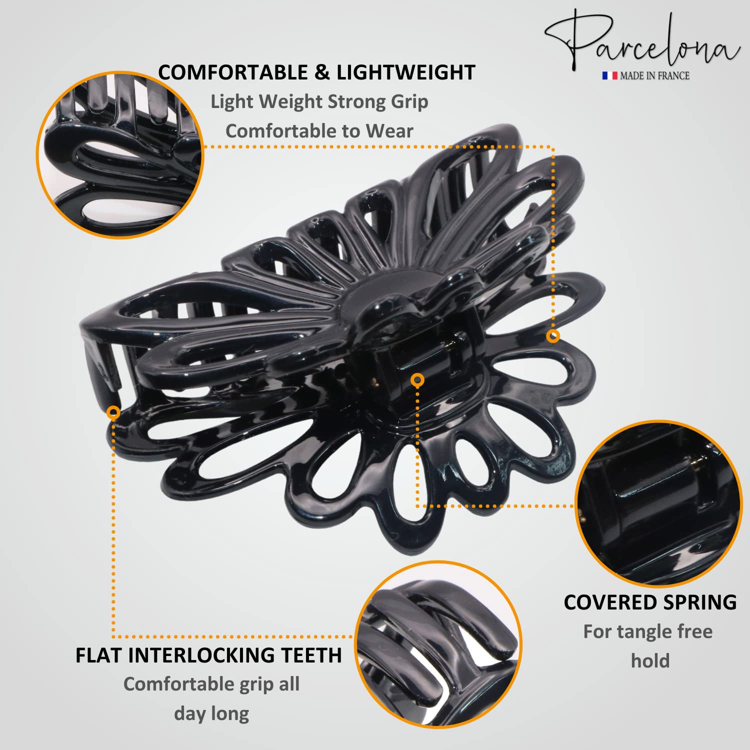 Parcelona French Plume Medium 3" Cellulose Acetate Hair Claw for Women and Girls