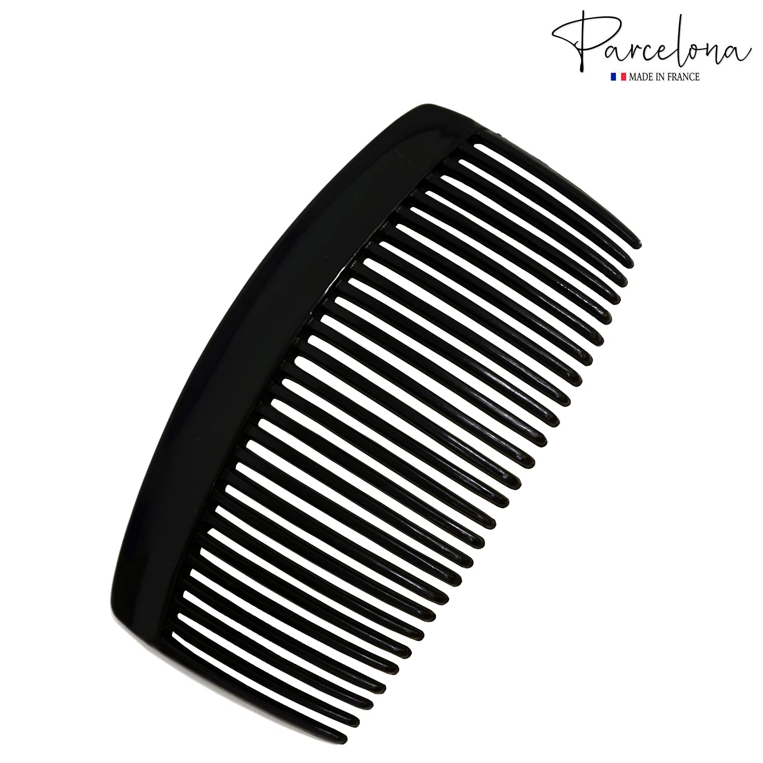 Parcelona French Glossy Black Large Cellulose 27 Teeth Hair Side Comb