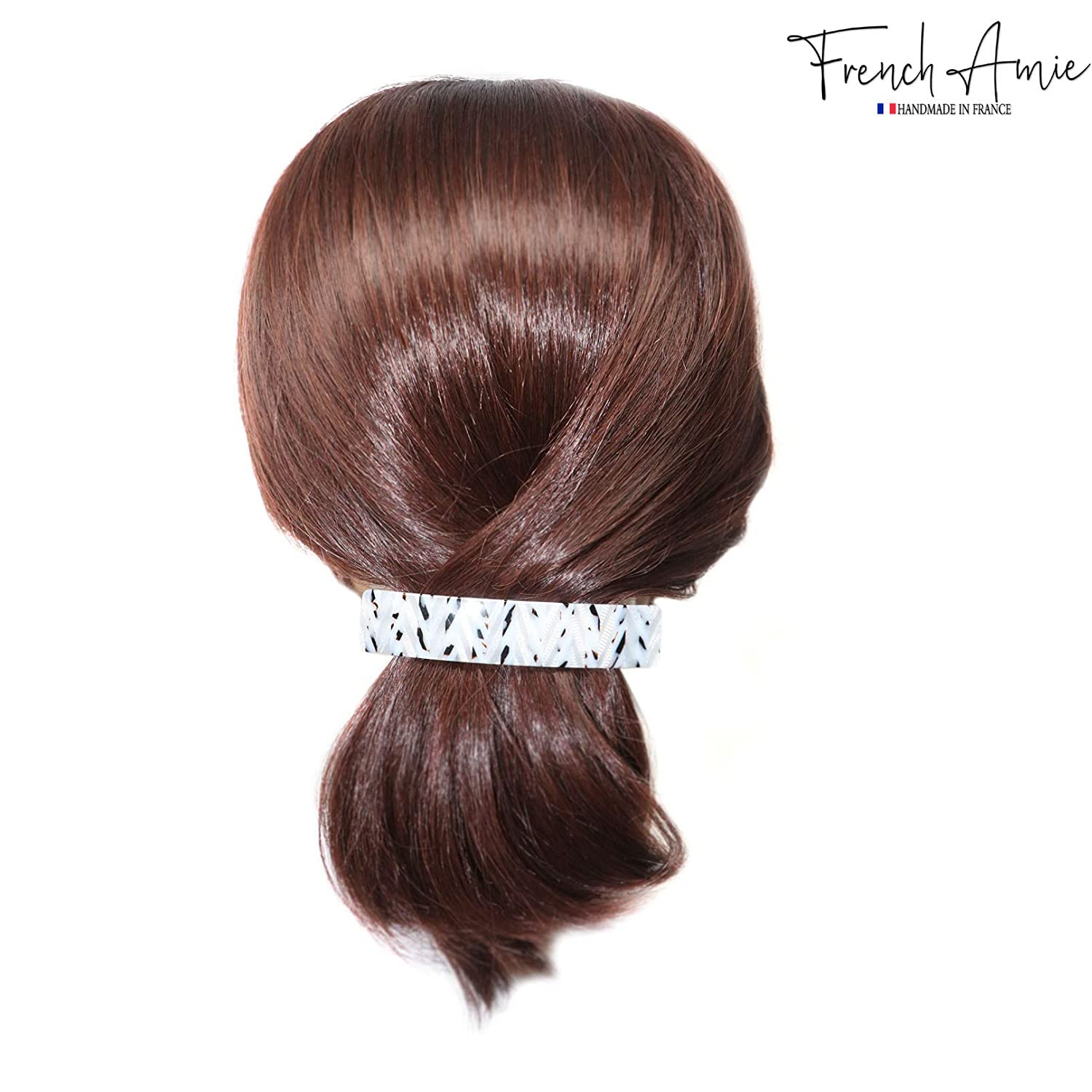 French Amie Oblong 3 1/2" Cellulose Handmade Automatic Hair Barrette for Women