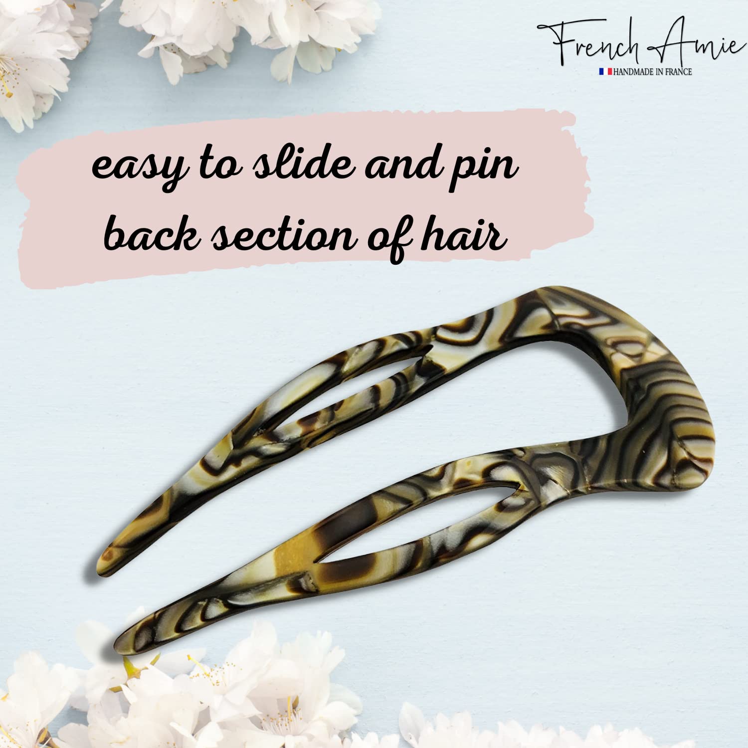 French Amie Elegant Medium Handmade Cellulose Chignon U Hair Pin Stick for Women