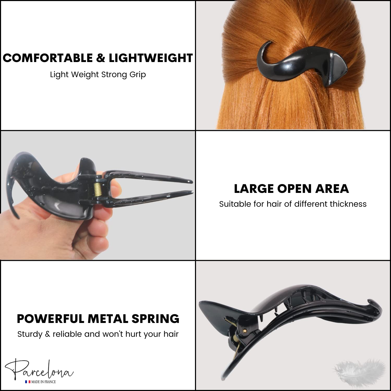 Parcelona French Medium Crochet Cellulose Black Hair Side Slider Claw Clip