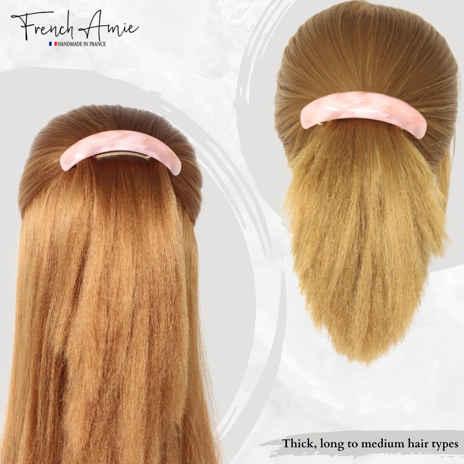 French Amie Curved Oblong Large Cellulose Handmade Hair Barrette for Women