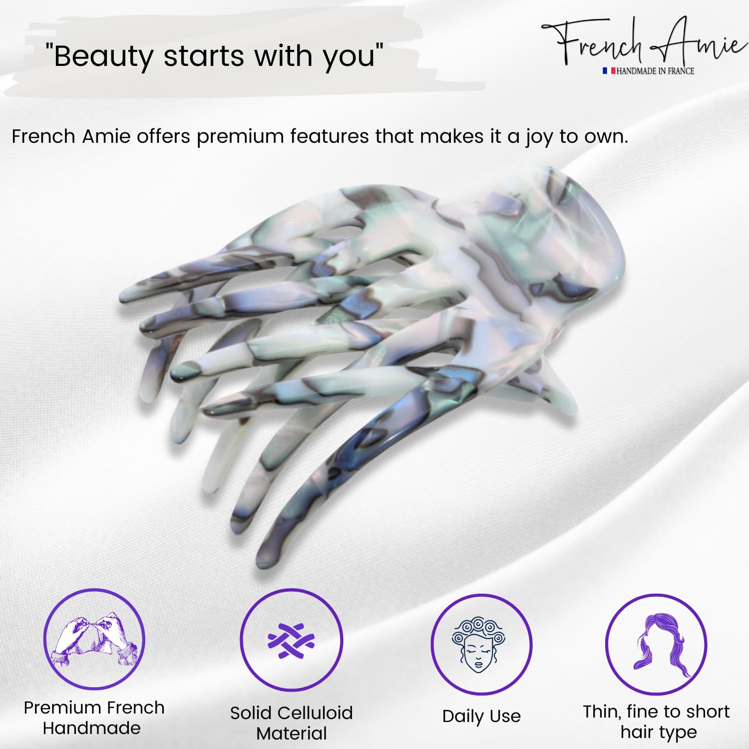 French Amie Bear Paw Small 2 ¾” Cellulose Handmade Yoga Jaw Hair Claw for Women