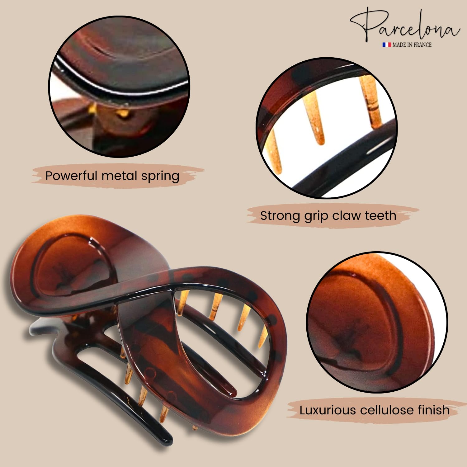 Parcelona French Tortoise Shell 3" Medium Hair Claw Clips for Women Hair - 2 Pcs