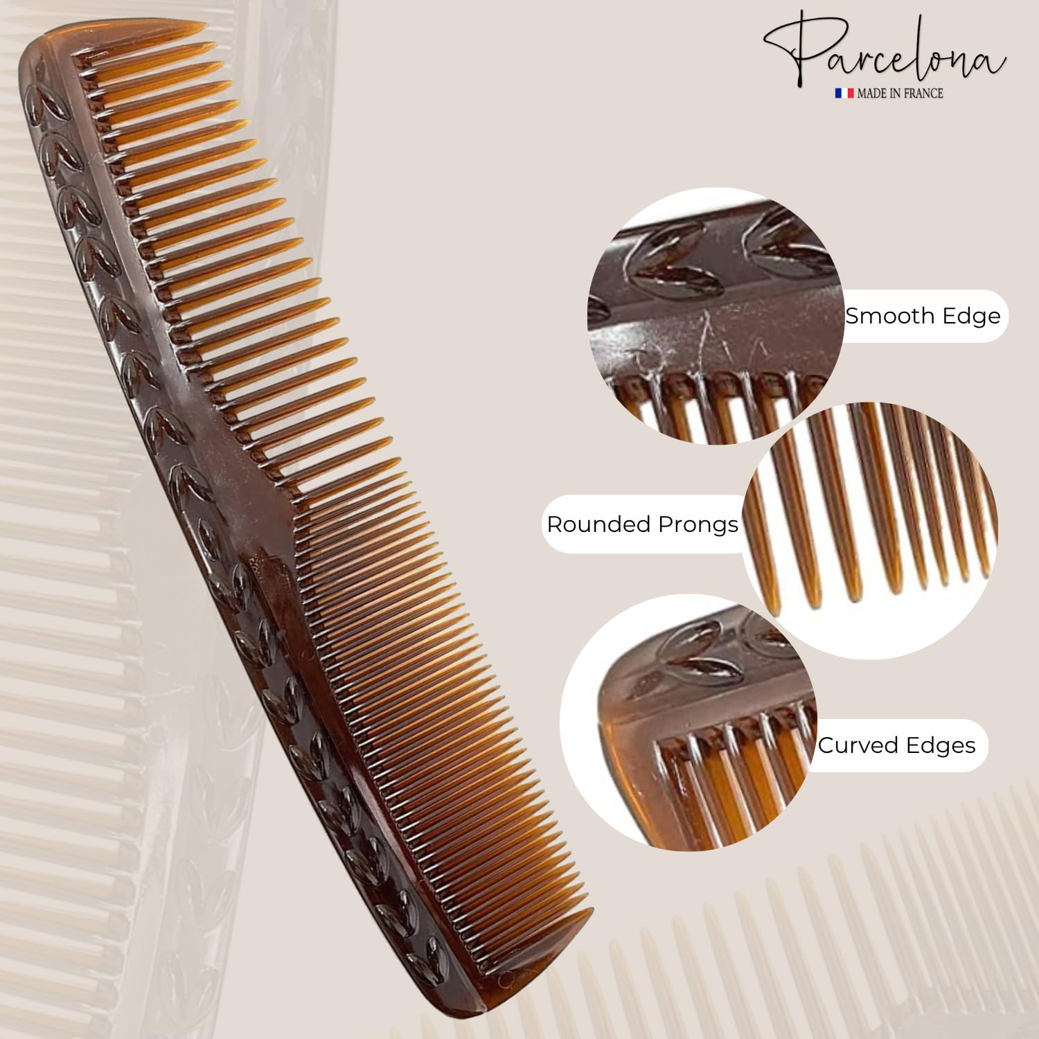Parcelona French Bordered Cellulose Acetate Toothed Large Dressing Hair Comb 2Pcs