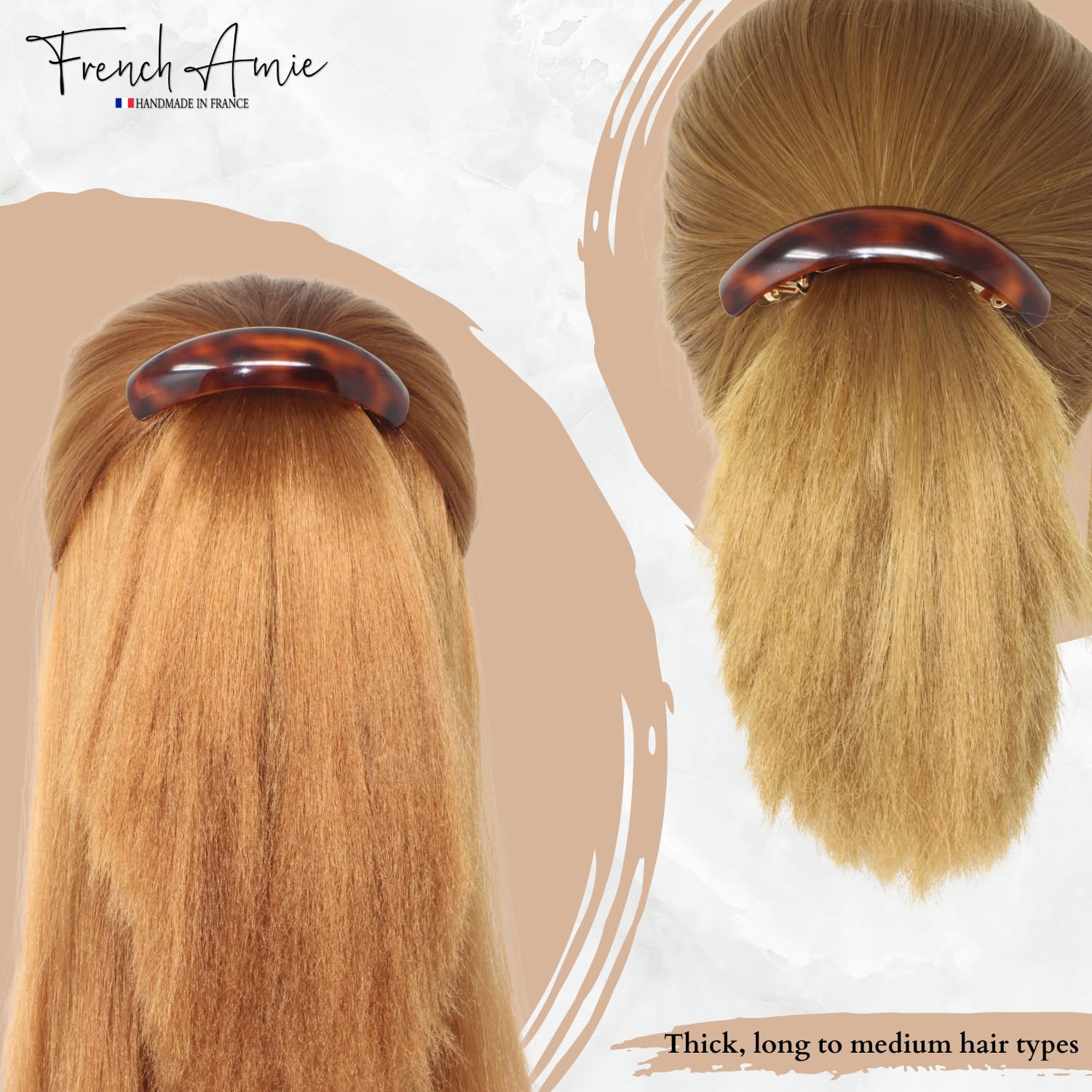 French Amie Curved Oblong Large Cellulose Handmade Hair Barrette for Women
