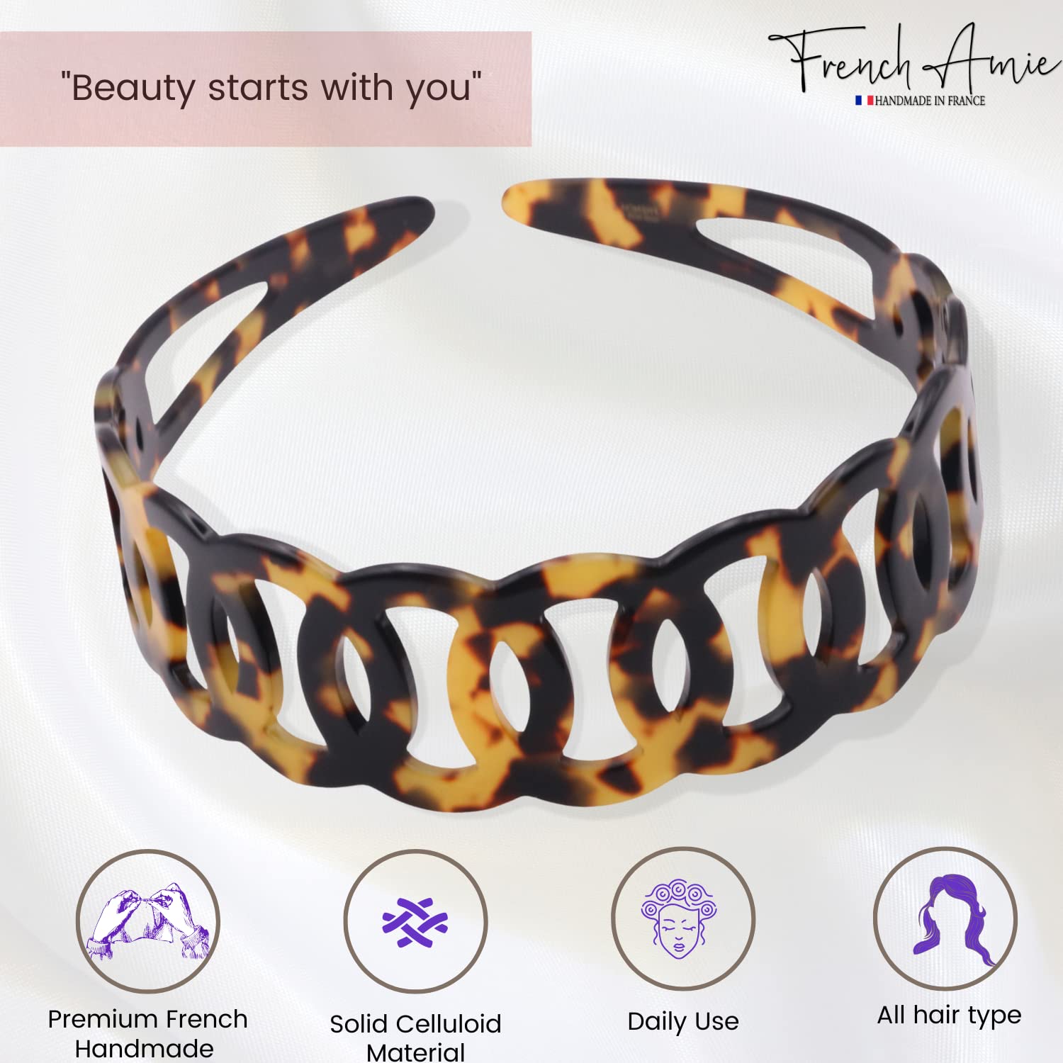 French Amie Loops 1 1/2" Wide Cellulose Handmade Non Slip Headbands for Women