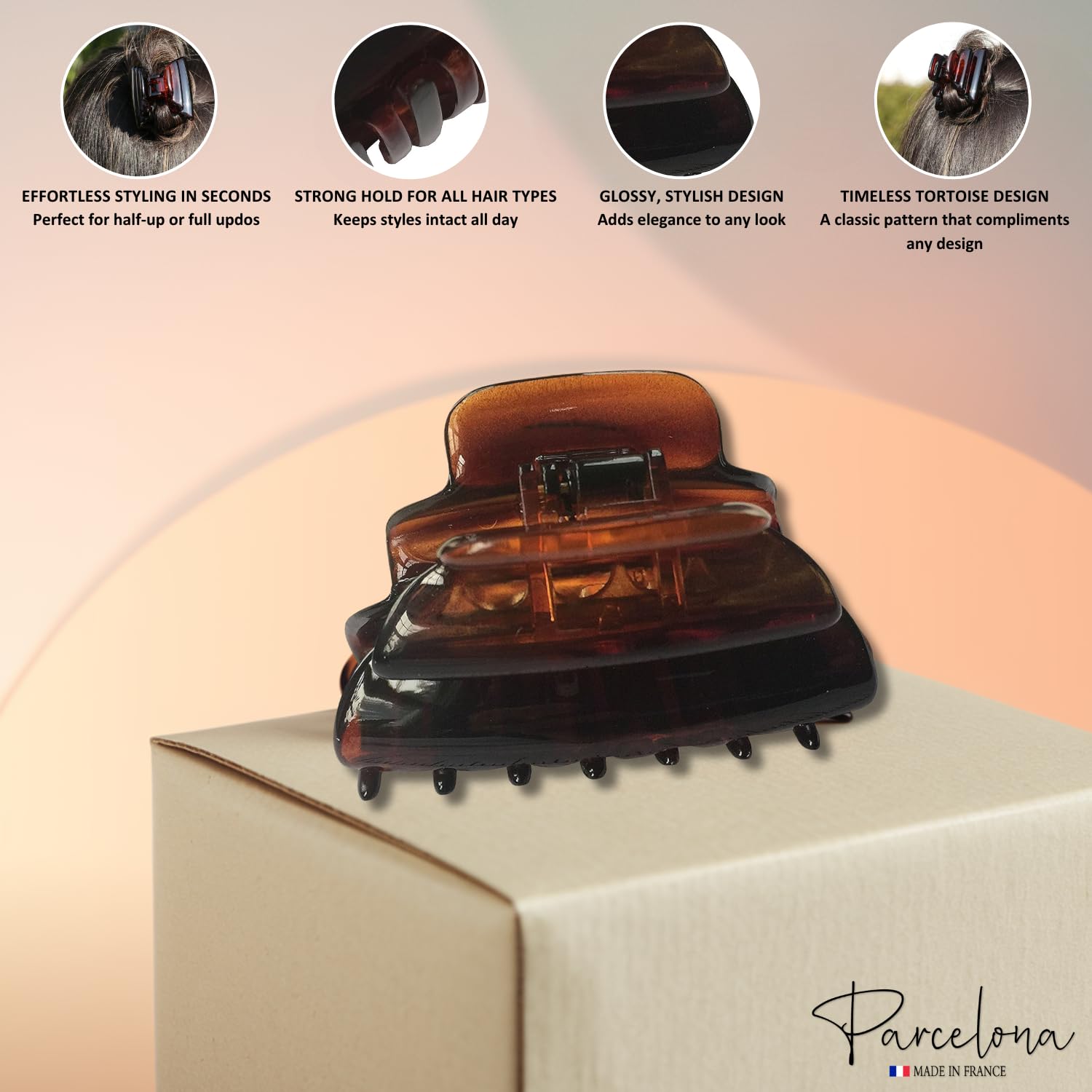 Parcelona French Crumpled Fat Medium Shell Cellulose Jaw Hair Claw Clip Clutcher