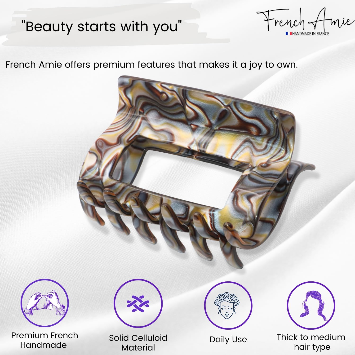 French Amie Geo Large 3" Cellulose Handmade Jaw Hair Claw Clip for Women