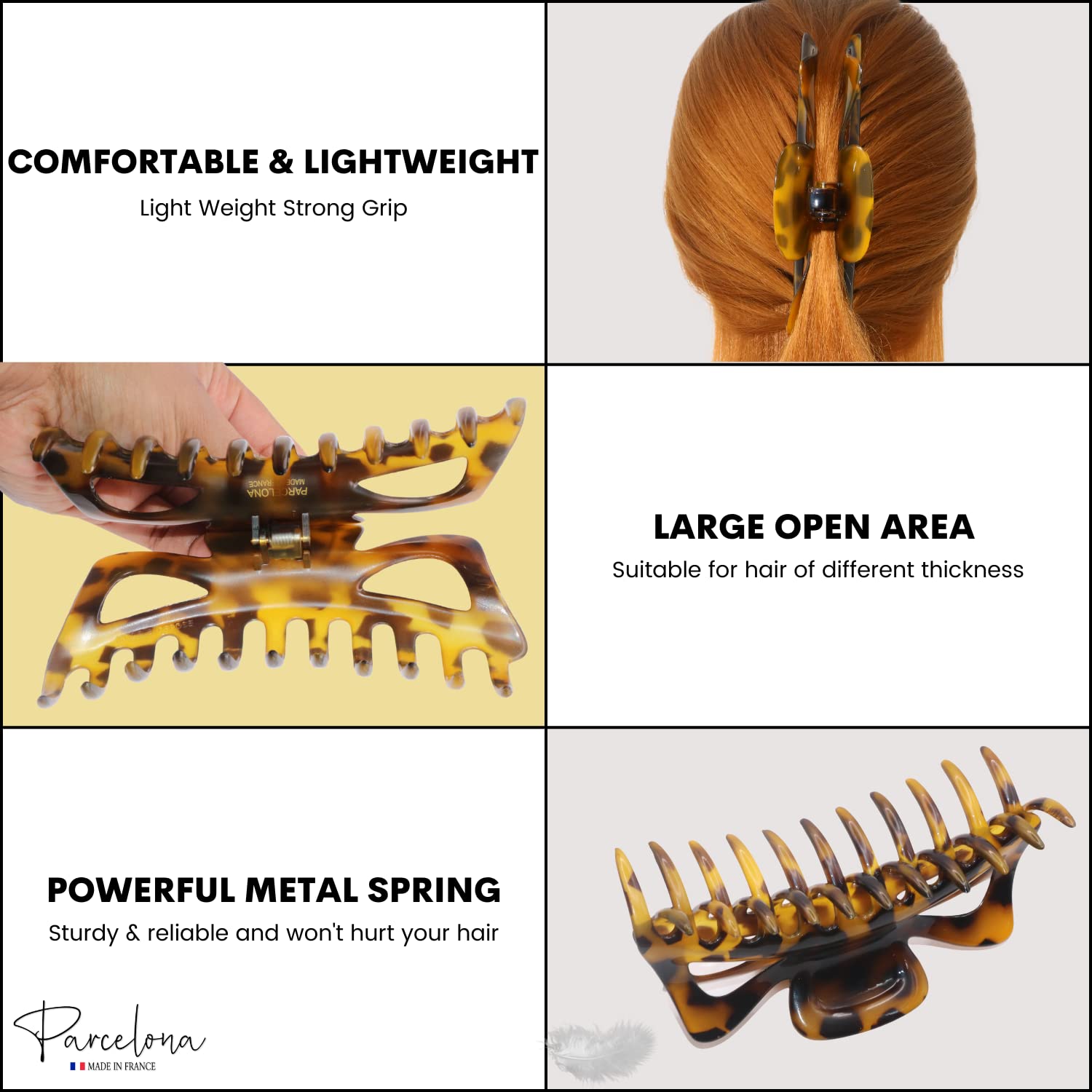 Parcelona French Classic Jumbo Large 5 1/2" Cellulose Hair Claw Clip for Women