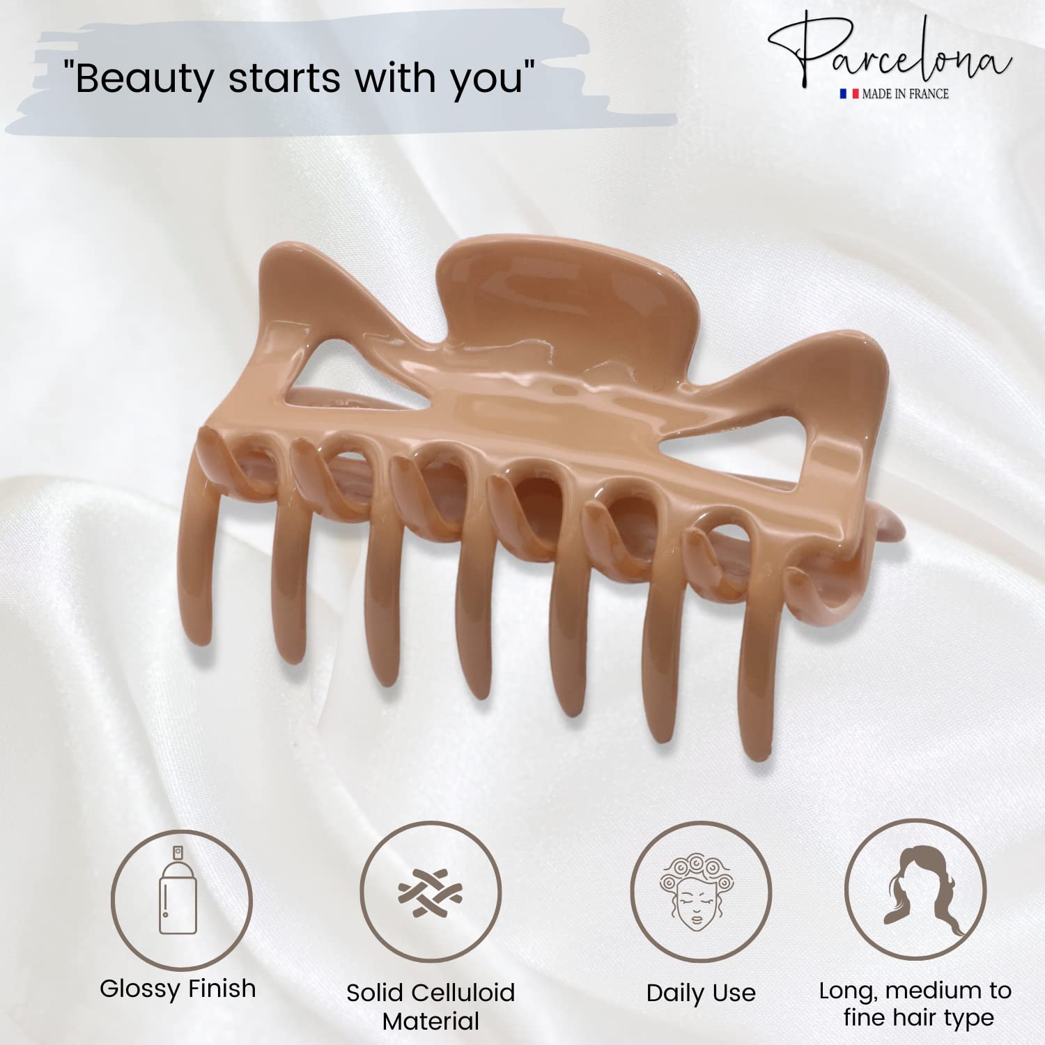 Parcelona French Classic 3" Medium Cellulose Covered Spring Hair Claw Clip