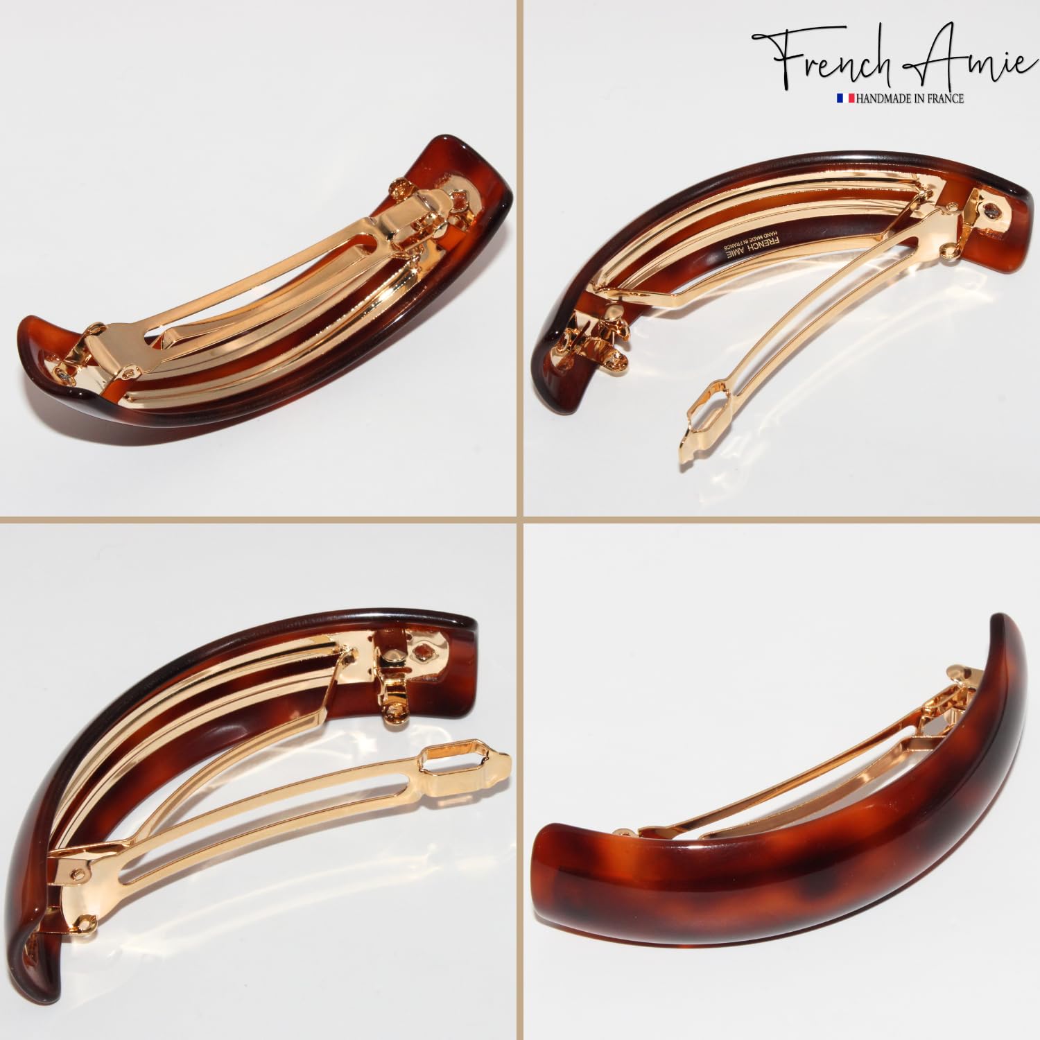 French Amie Curved Oblong Large Cellulose Handmade Hair Barrette for Women