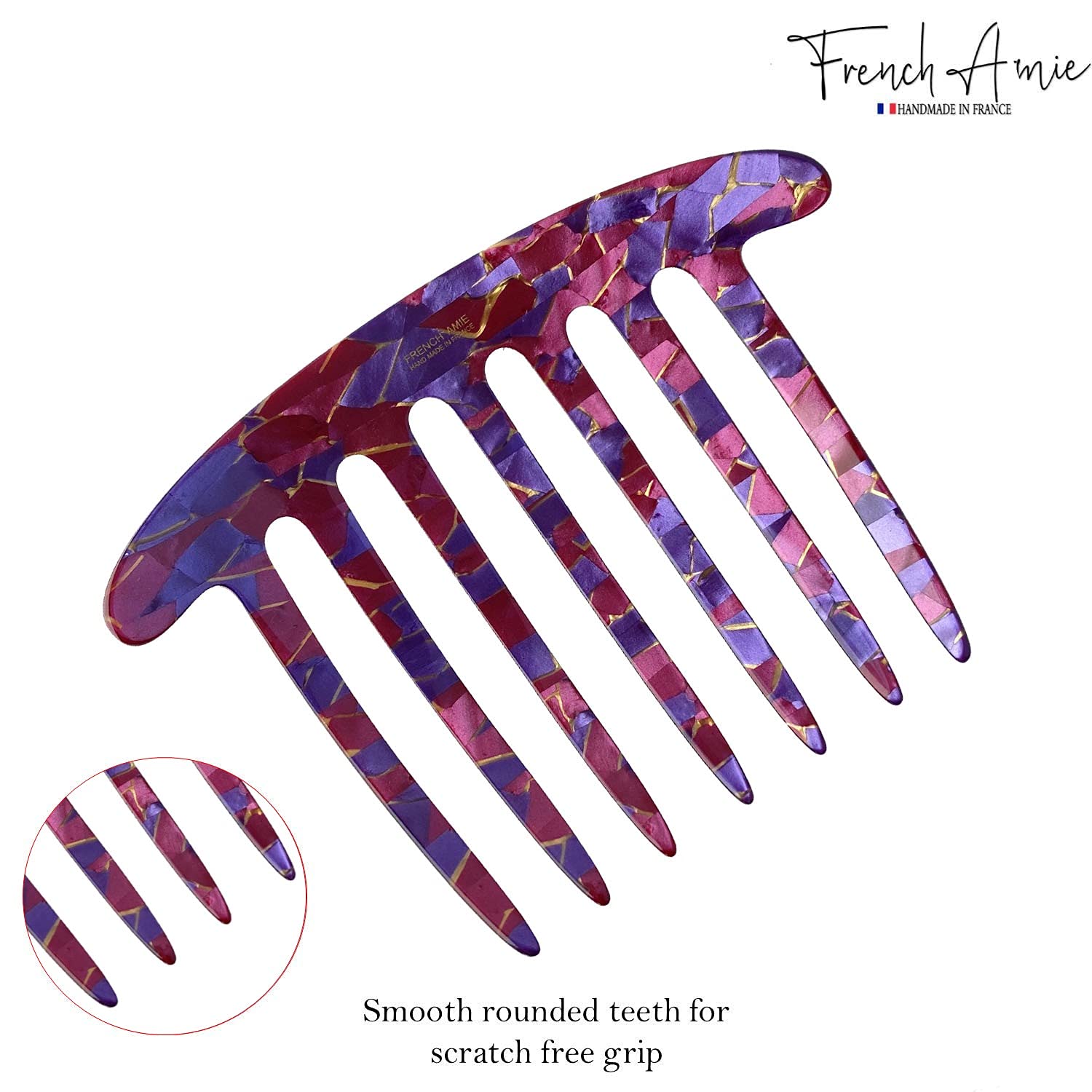 French Amie 7 Teeth Handmade Cellulose Side Hair Comb for Women and Girls
