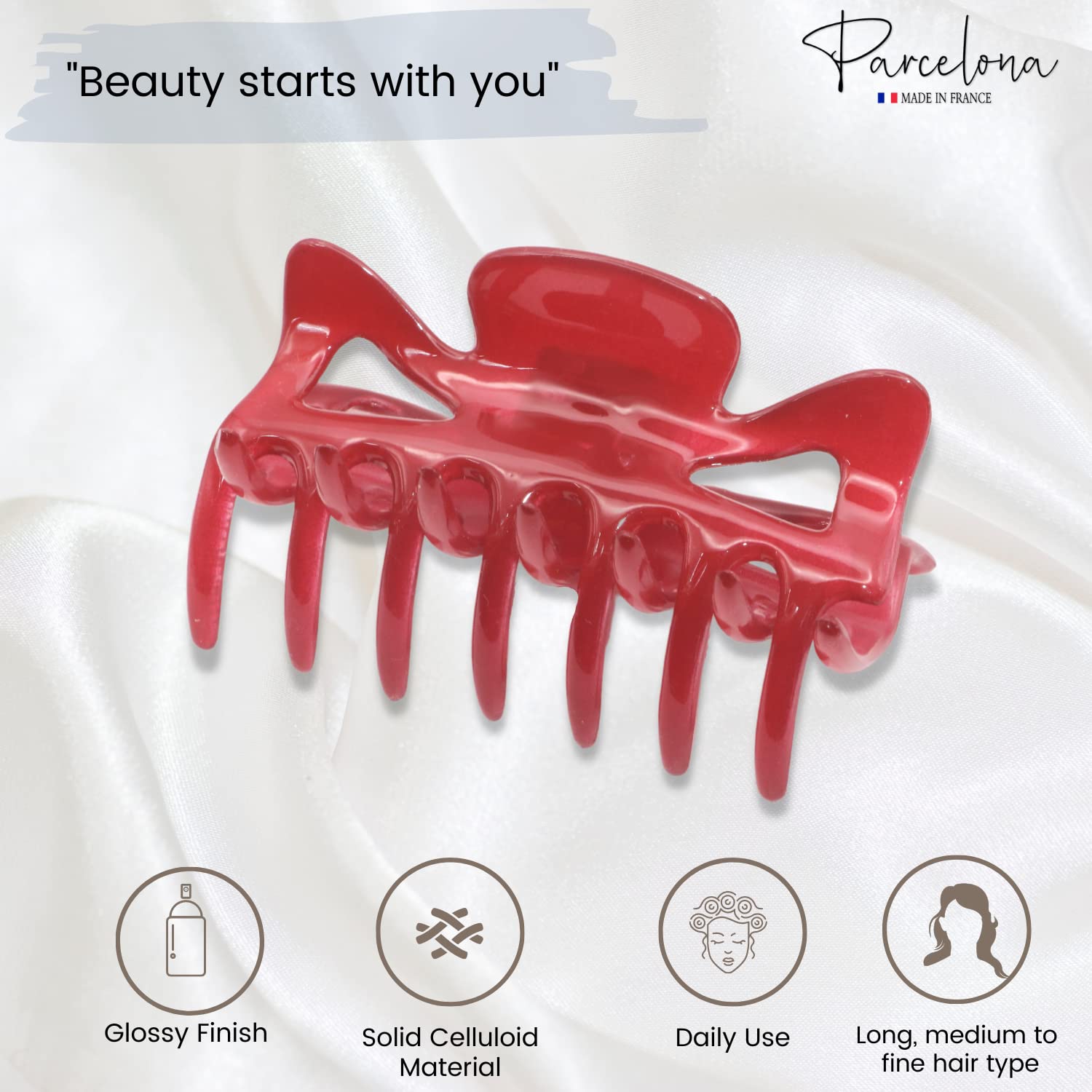 Parcelona French Classic 3" Medium Cellulose Covered Spring Hair Claw Clip