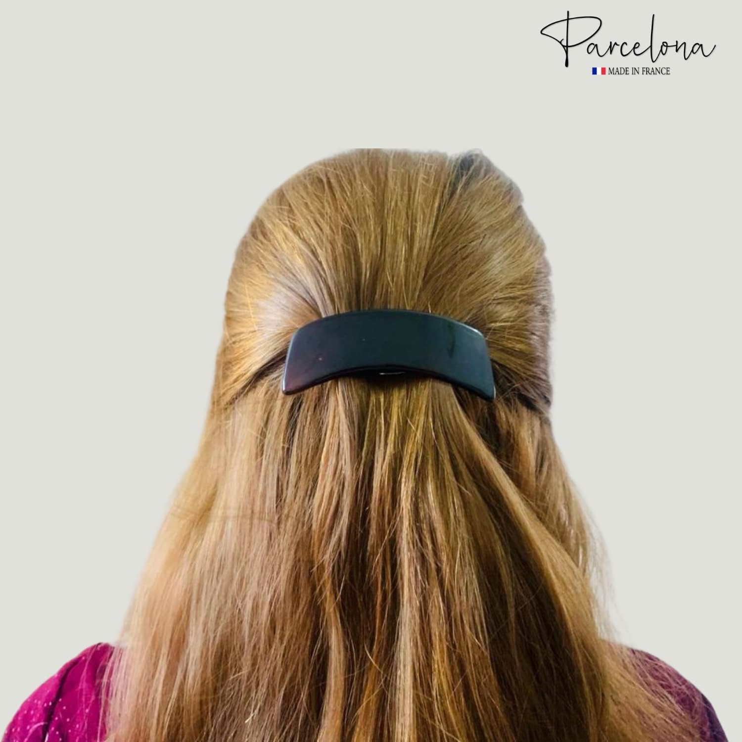 Parcelona French Curved Rectangle Shell Small Cellulose Hair Barrette for Women