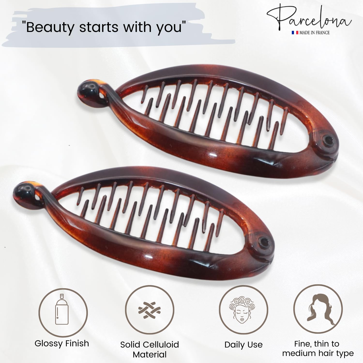Parcelona French Effortless Mini Small Cellulose Banana Hair Clips(2 Pcs)