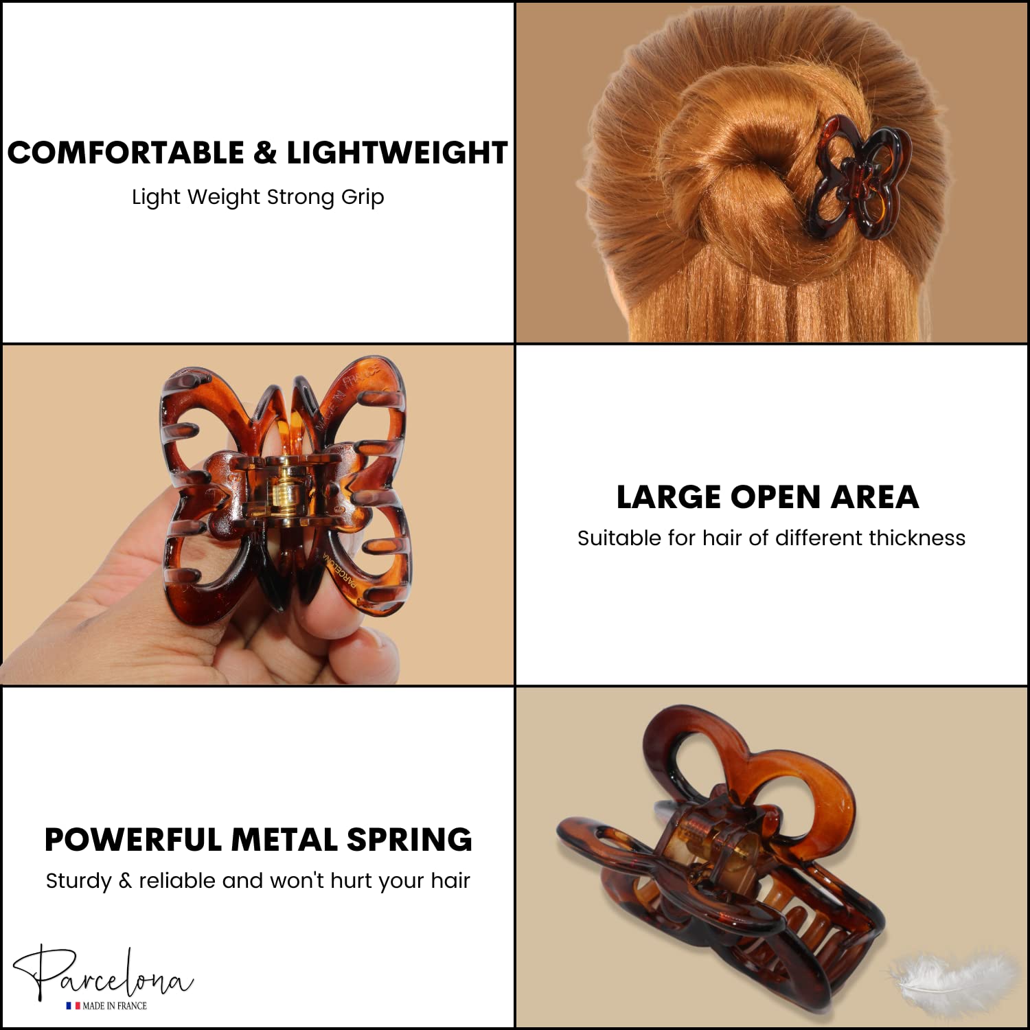 Parcelona French Butterfly Small 2" Tortoise Shell Brown Cellulose Jaw Claw Clip