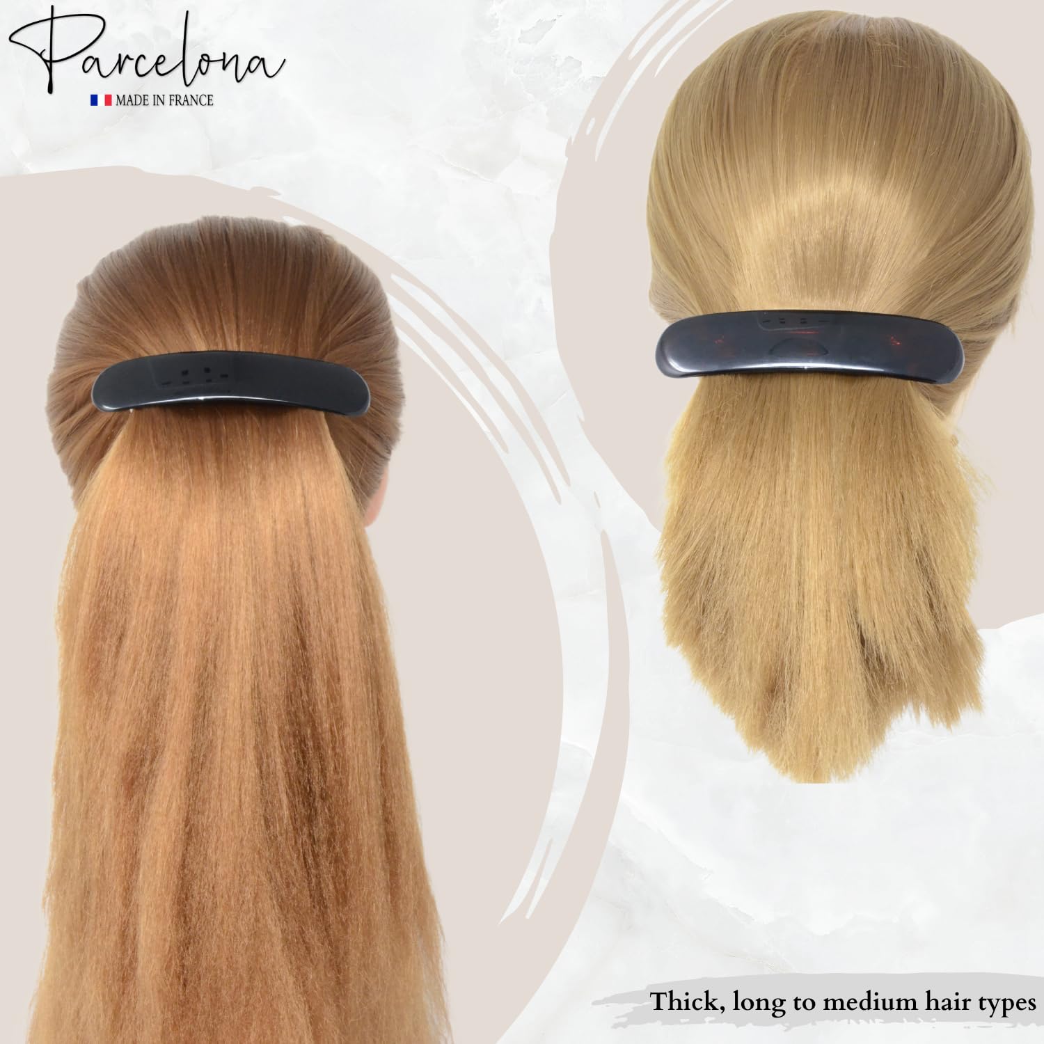Parcelona French Elegant Duo 4" Shell and Black Cellulose 2 Pcs Hair Barrettes