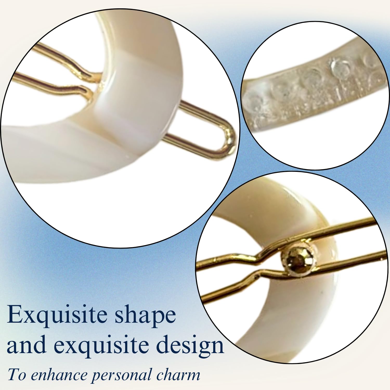 French Amie Oval Hoop Small 1 1/4” Celluloid Handmade Hair Barrette Clips(2 Pcs)