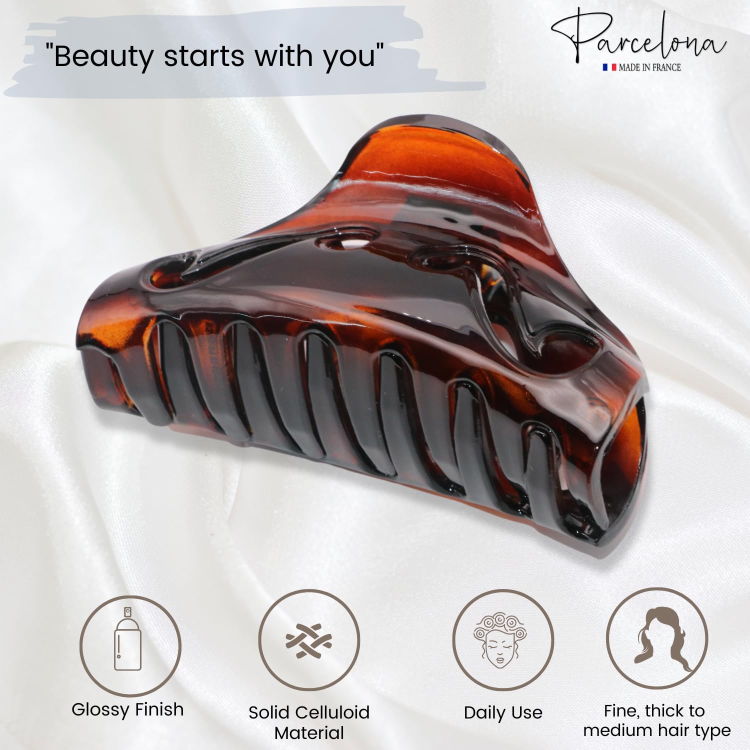 Parcelona French Junco Medium Tortoise Shell Cellulose Jaw Hair Claw for Women
