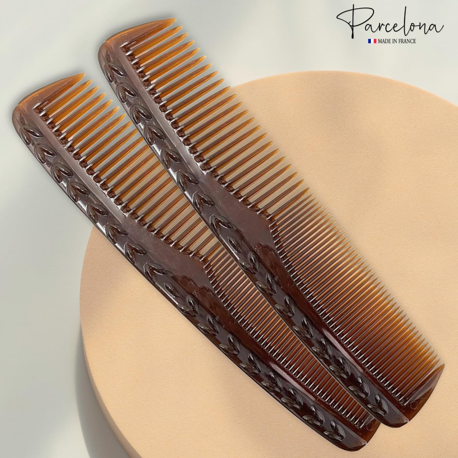 Parcelona French Bordered Cellulose Acetate Toothed Large Dressing Hair Comb 2Pcs