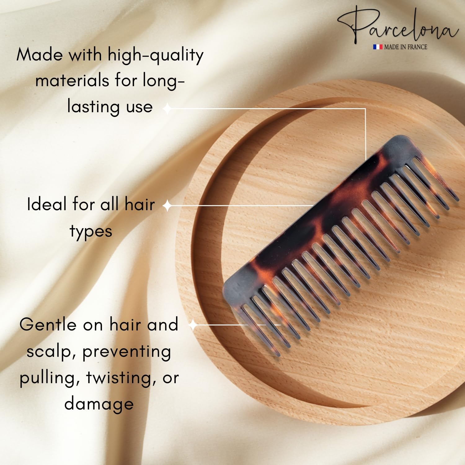 Parcelona French Wide Detangle Large Cellulose Hair Comb for Women and Girls
