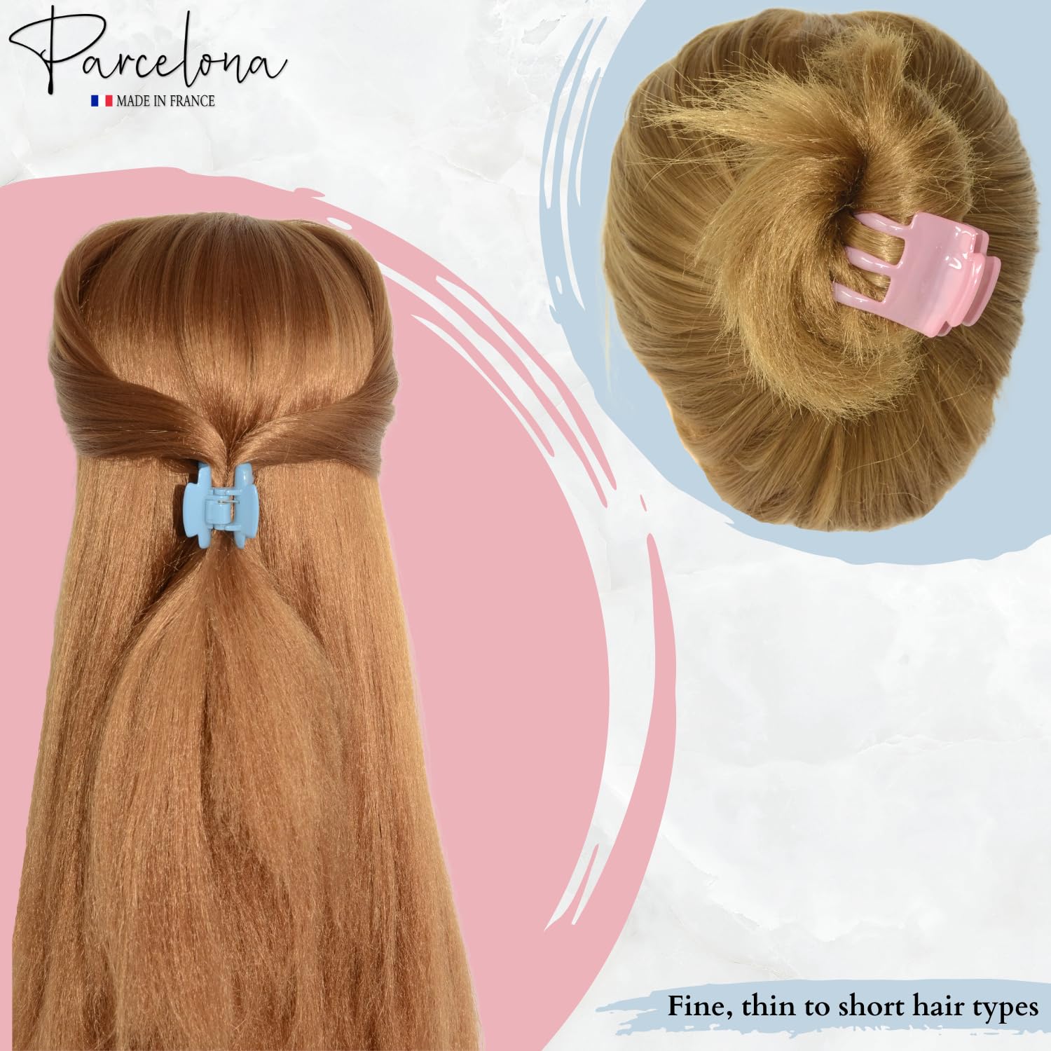 Parcelona French Glossy Square Small Blush Pink-Blue Cellulose Hair Claws(2Pcs)