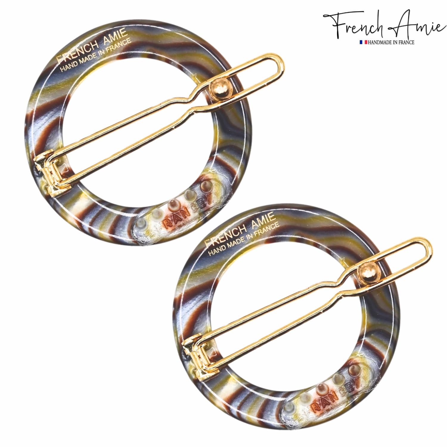 French Amie Mini Circle 1 ¼” Hair Clip - Snap Tige Boule Women Barrette Set Of 2