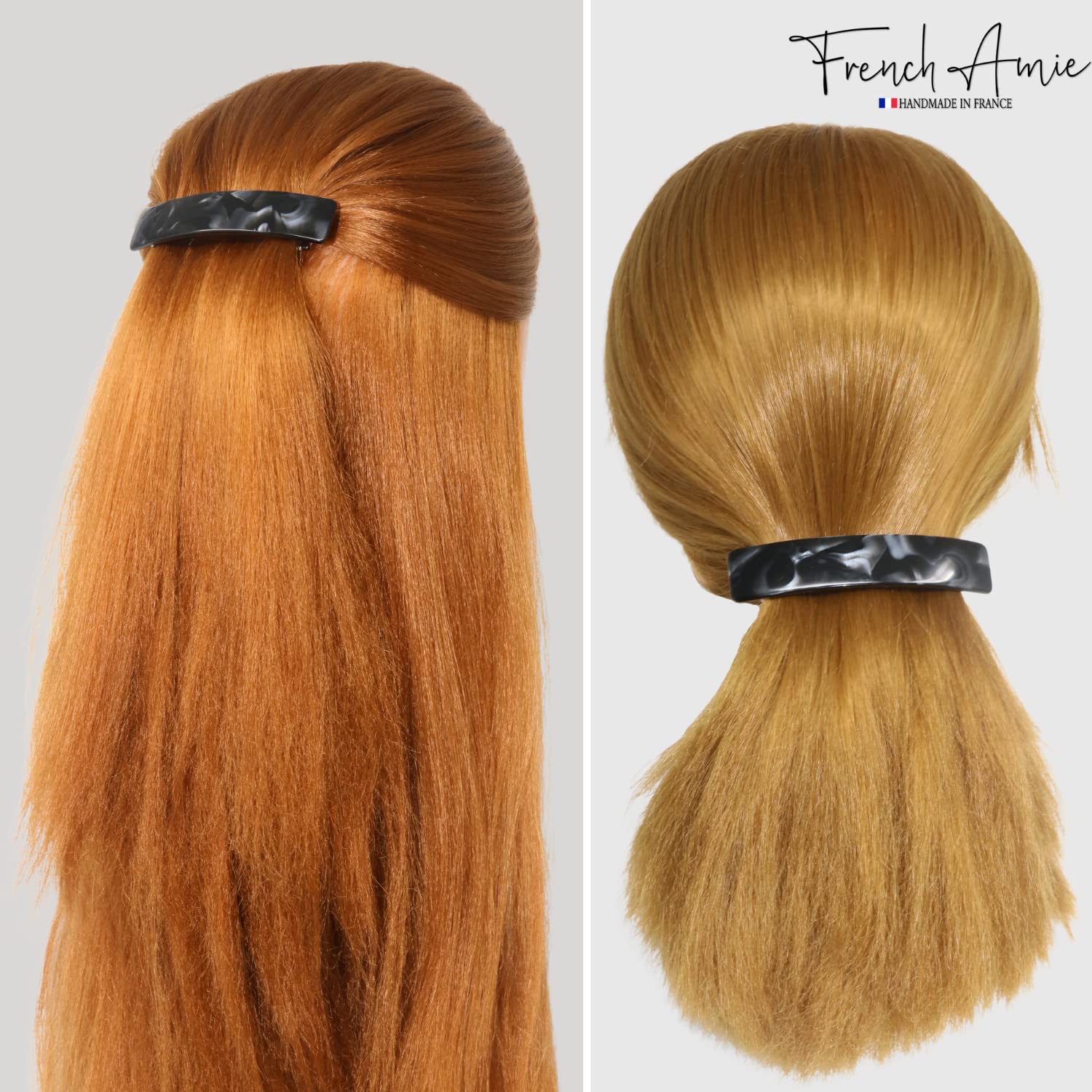French Amie Oblong 3 1/2" Cellulose Handmade Automatic Hair Barrette for Women