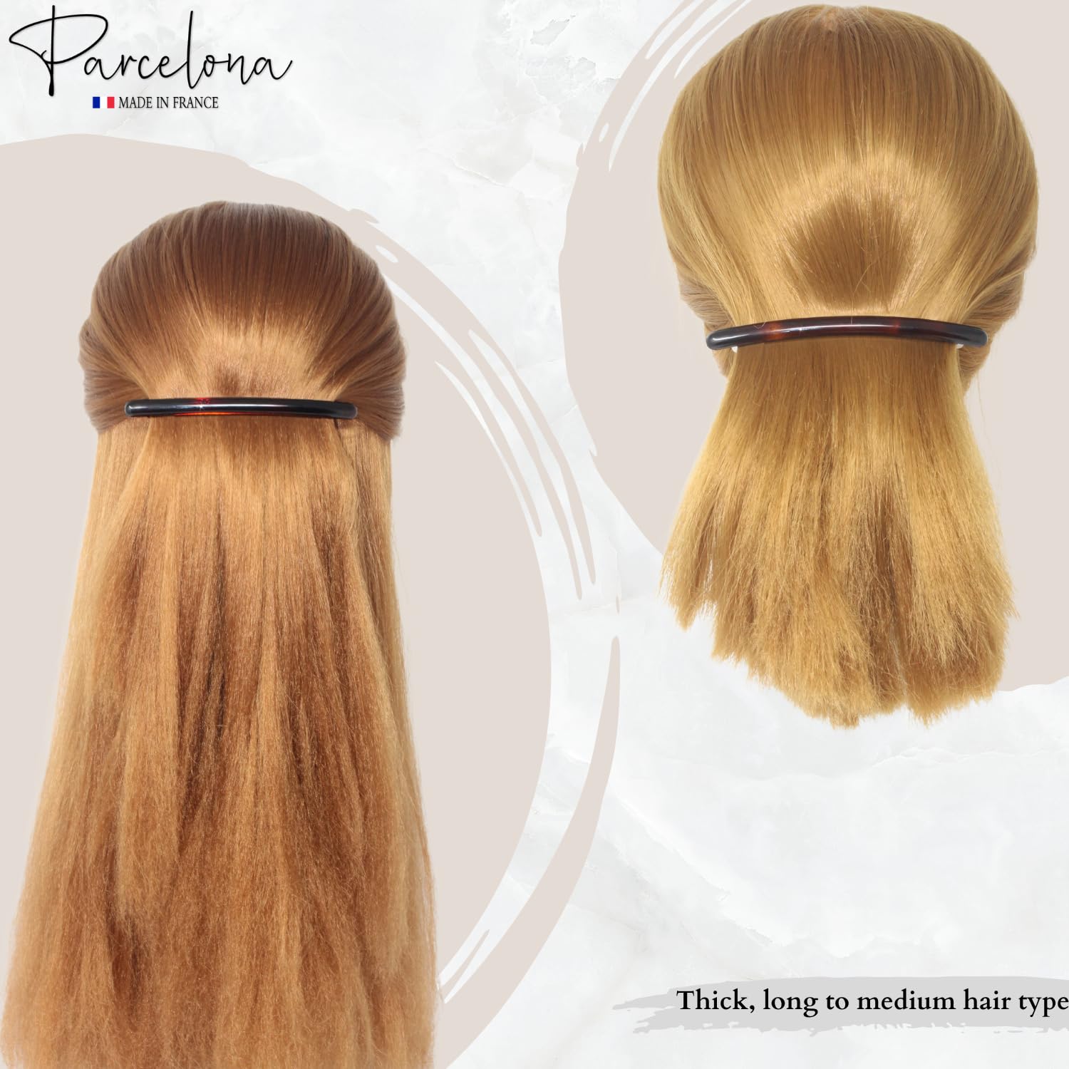 Parcelona French Skinny Rounded Large Cellulose Hair Barrettes for Women(2 Pcs)