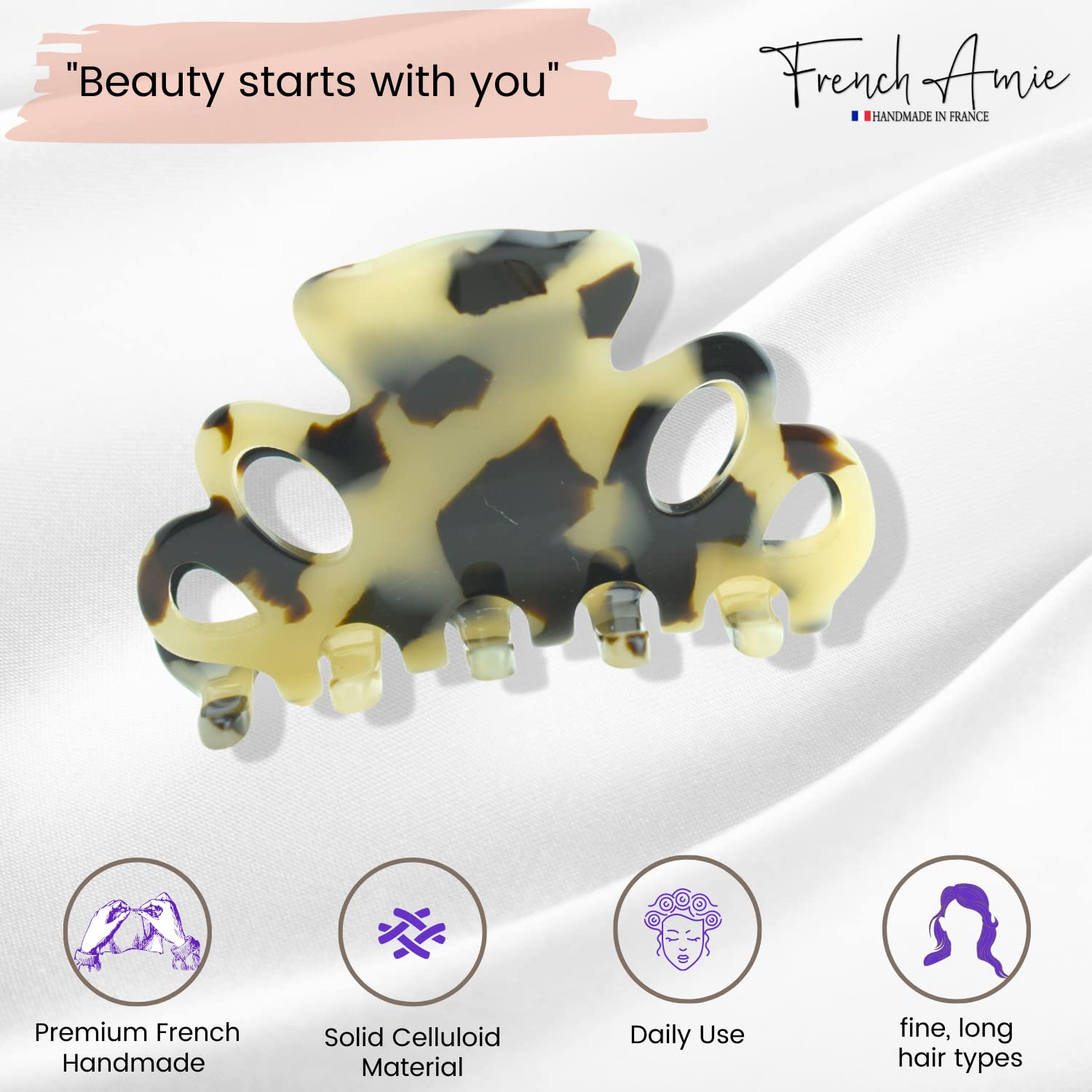 French Amie Orchids Small 2" Handmade Cellulose Flexible Hair Claw Clip