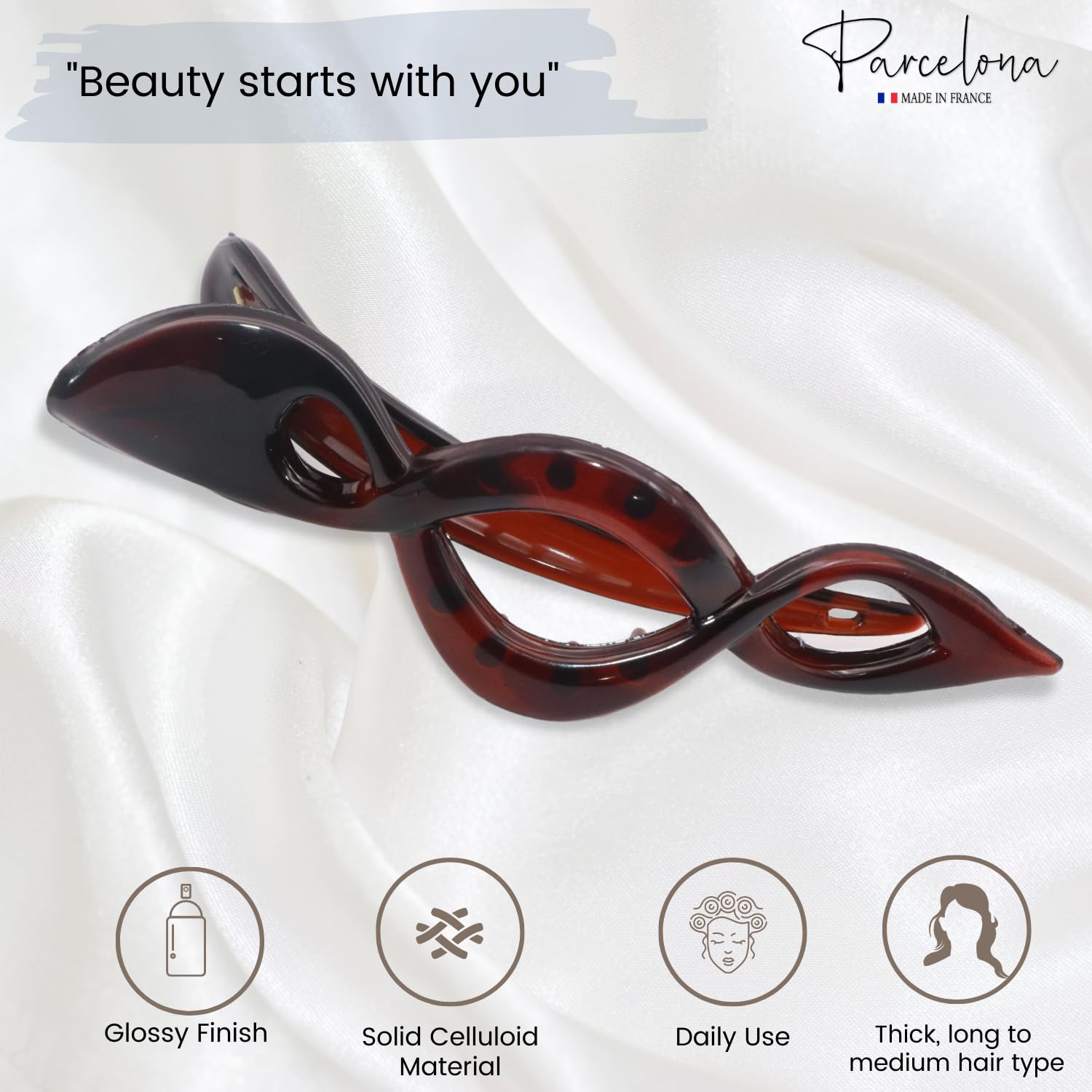 Parcelona French Twist Style 4 1/2" Large Cellulose Hair Side Slider Claw Clip