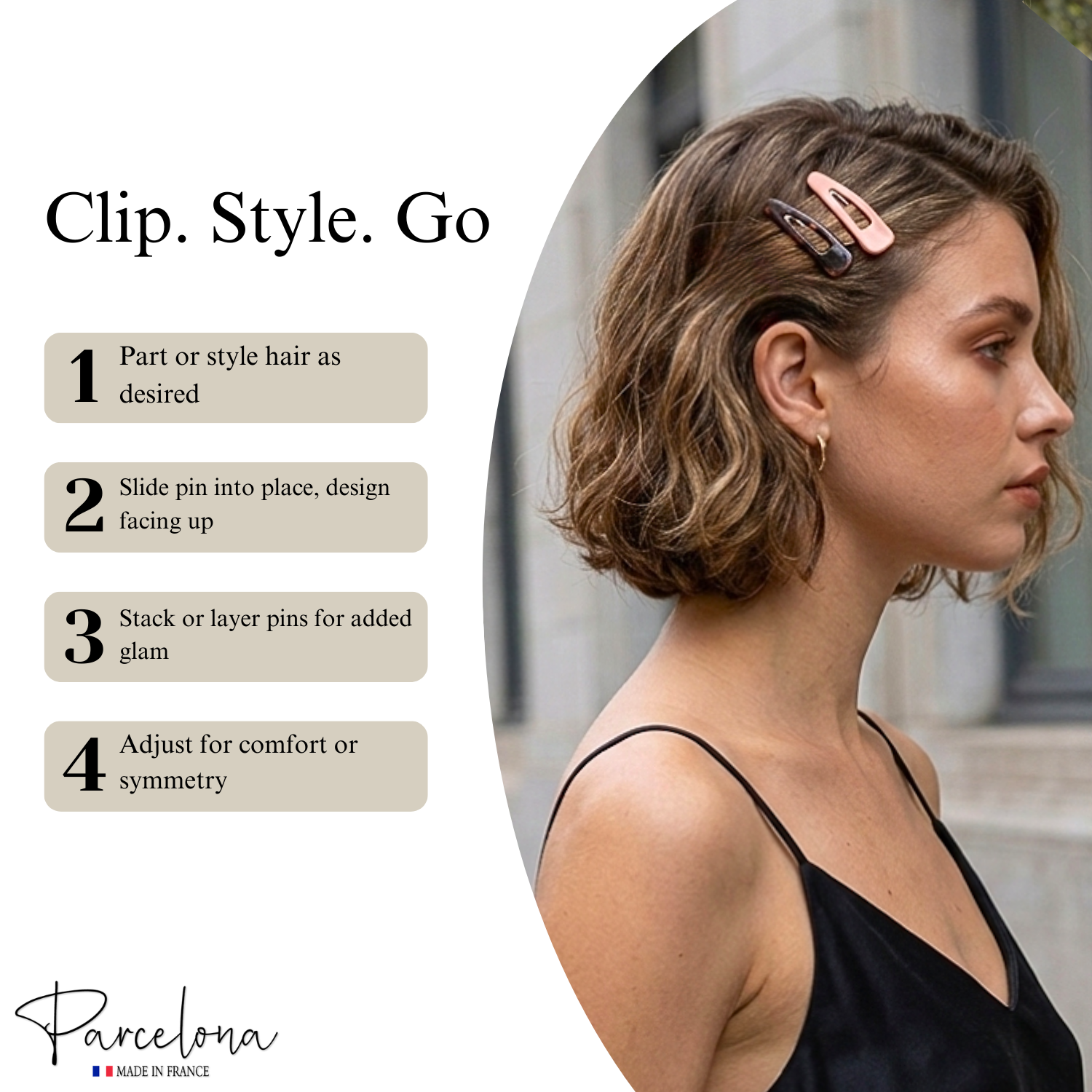 Parcelona French Mini Set of 4 Small 1.25" Cellulose Snap Hair Pins for Women