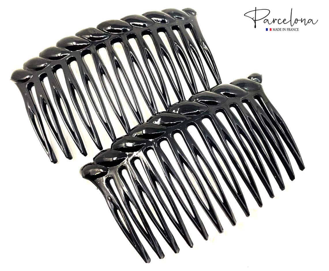 Parcelona French Twisted Edge Black 3” Set of 2 Flexible 13 teeth Side Hair Comb
