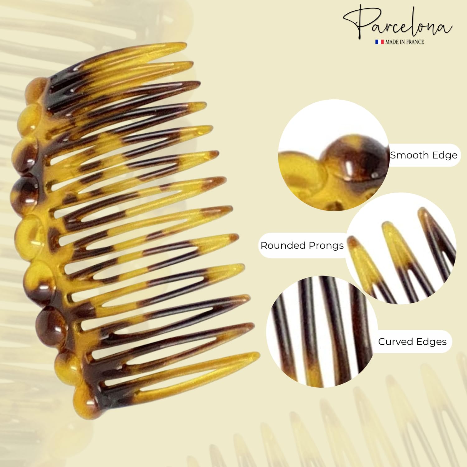 Parcelona French Circles Edge Small 2.75” Cellulose Side Hair Combs - 2 Pcs