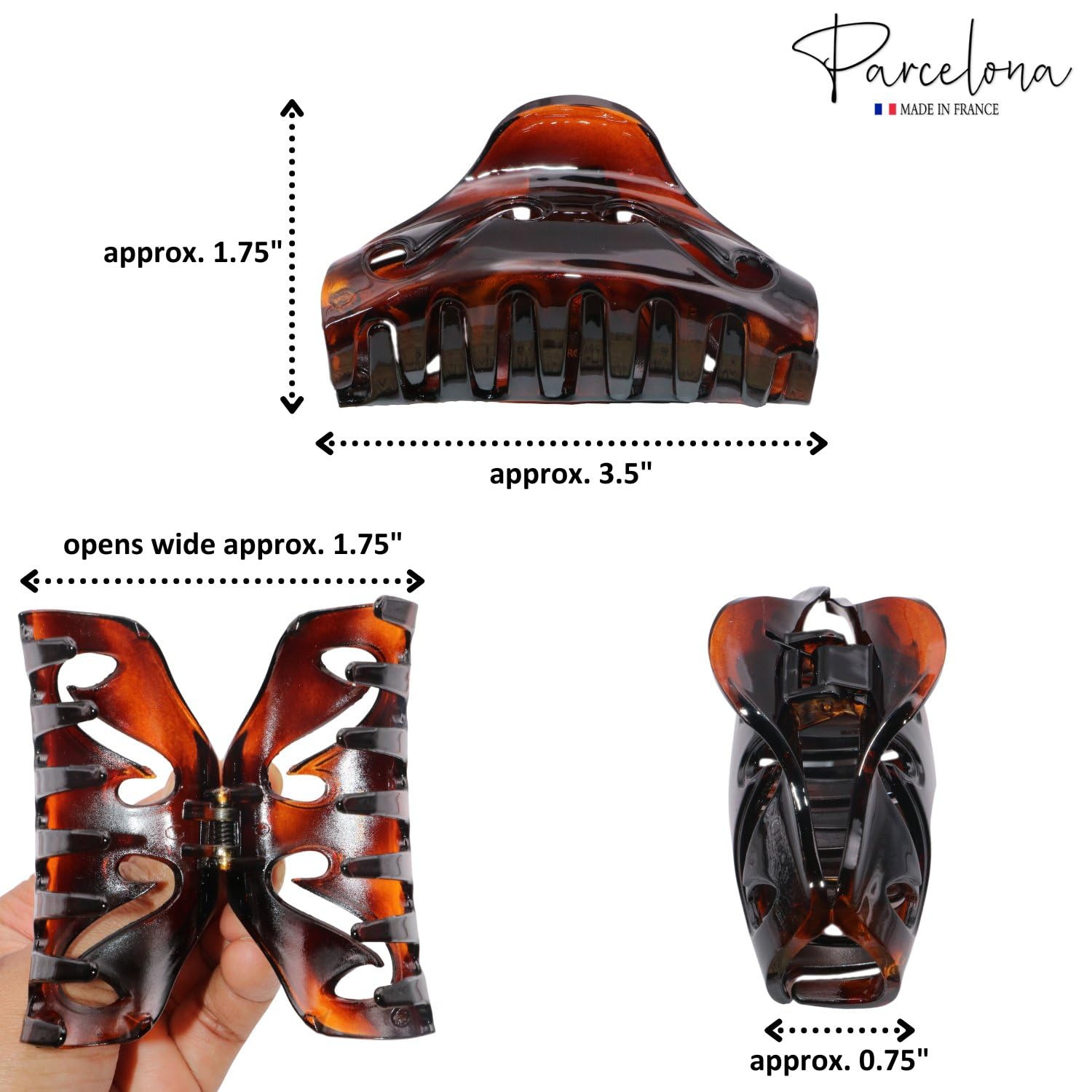 Parcelona French Junco Medium Tortoise Shell Cellulose Jaw Hair Claw for Women