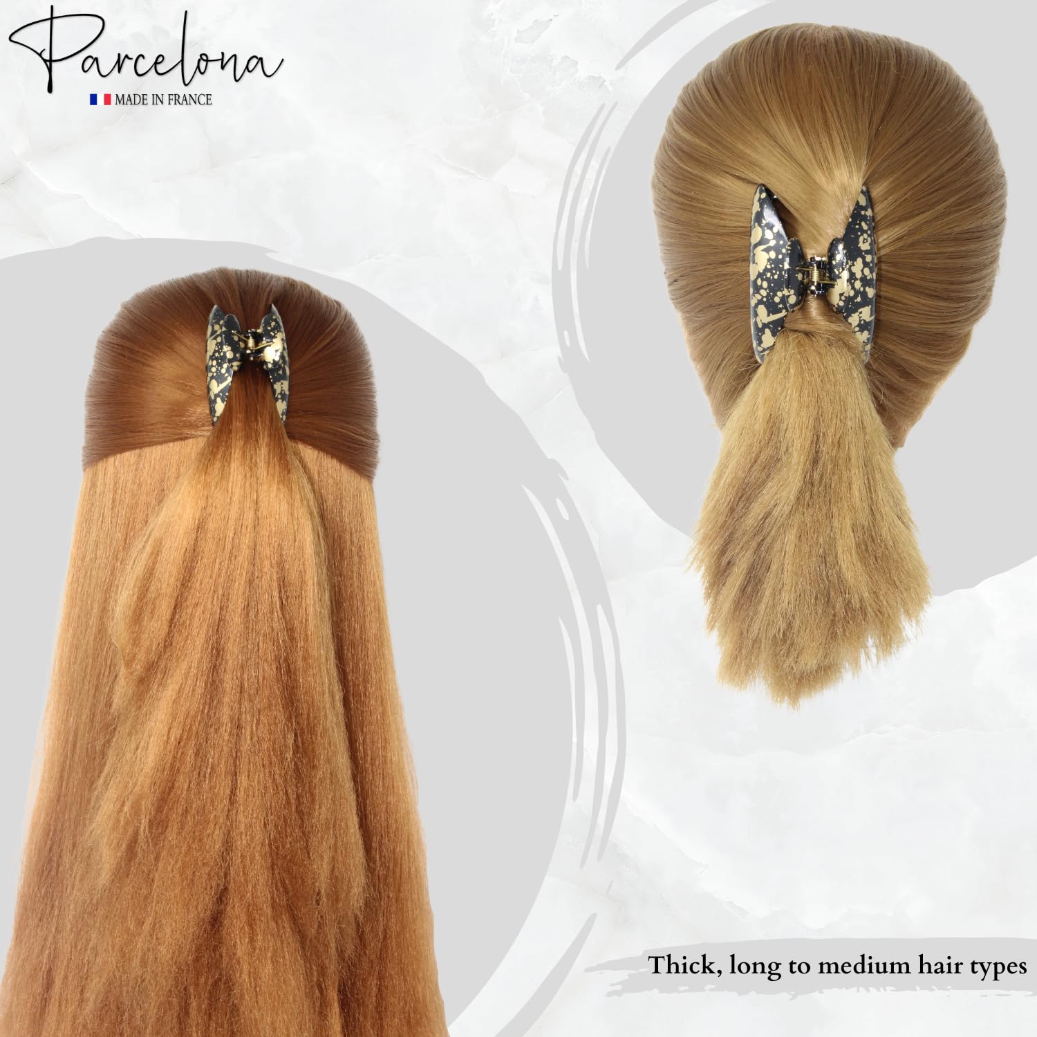 Parcelona French Couture Medium Black N Golden Cellulose Jaw Hair Claw for Women